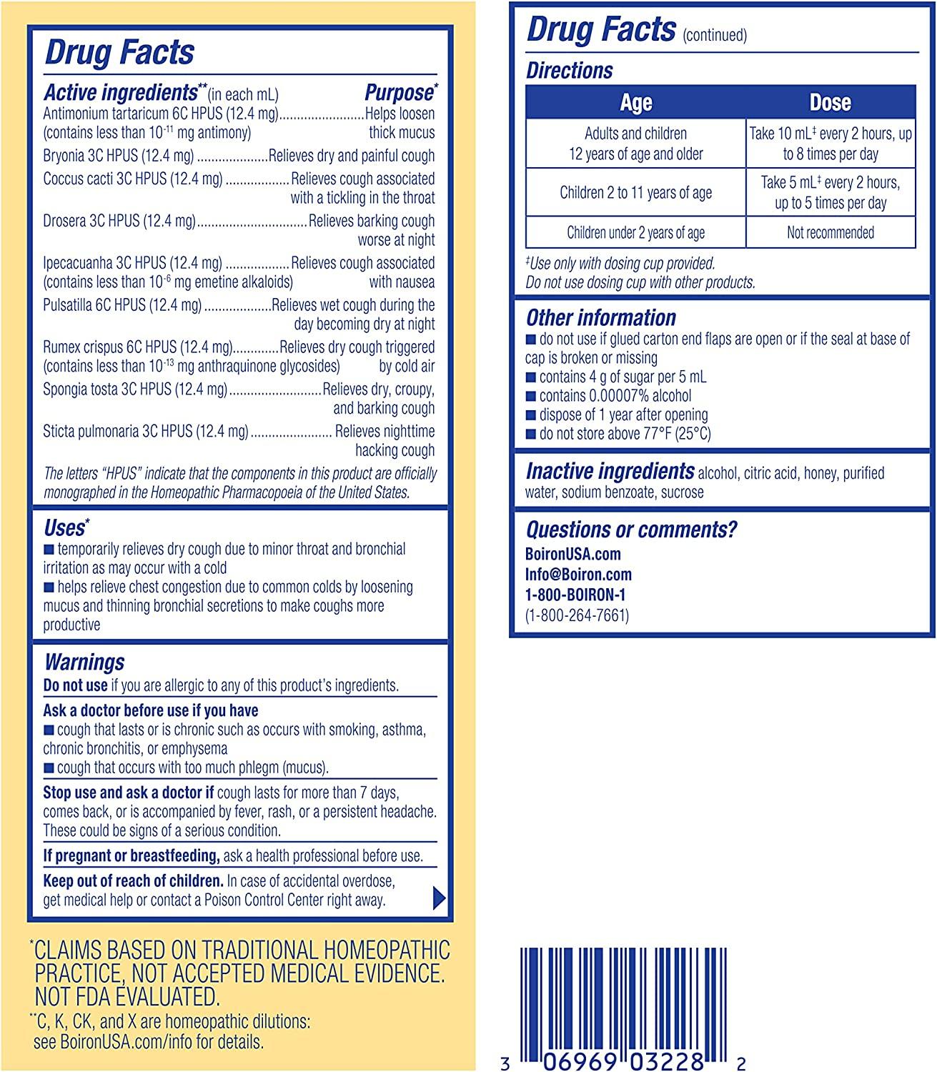 Boiron Chestal Honey Adult Cold and Cough Syrup for Nasal and Chest