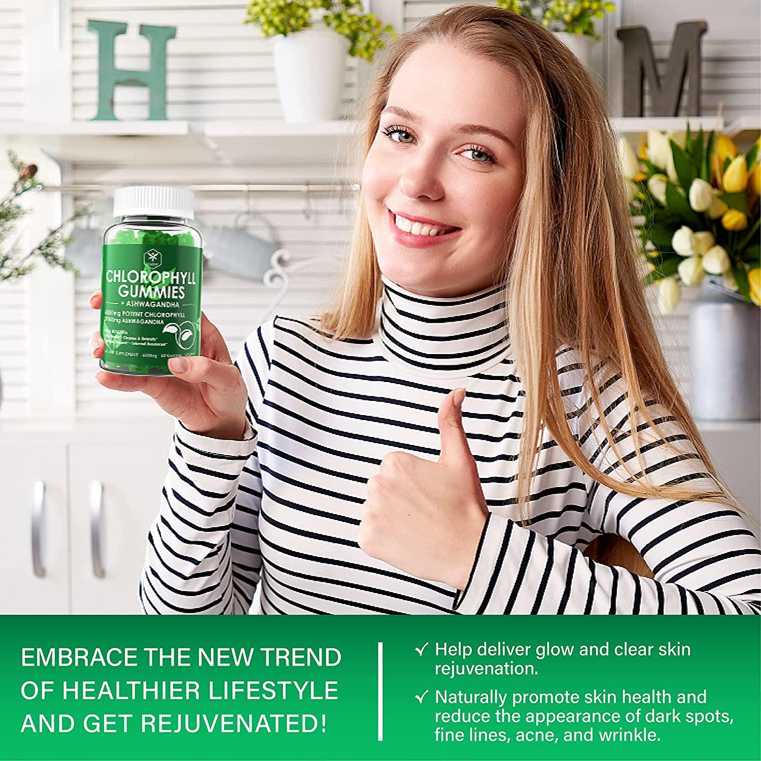 Chlorophyll Gummies, High Potency 200mg, with Organic Ashwagandha