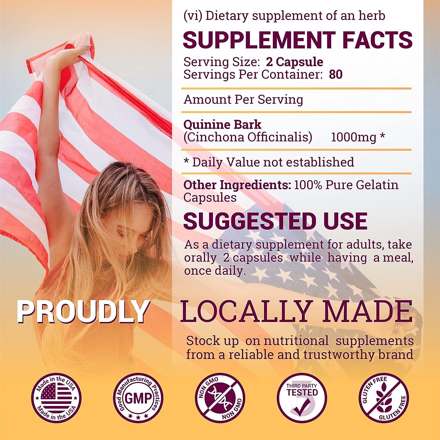 Quinine Capsules Cinchona Officinalis Bark Herbal Supplement for