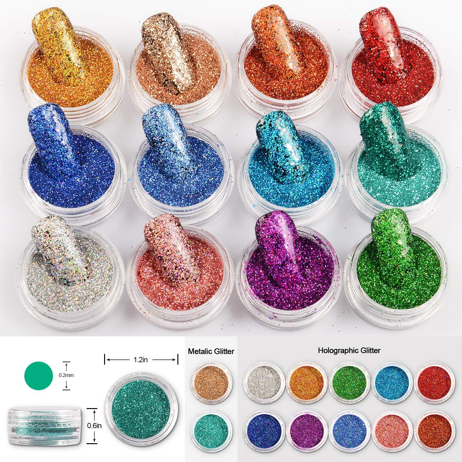  Warmfits Holographic Nail Glitter 12 Colors Holo Laser