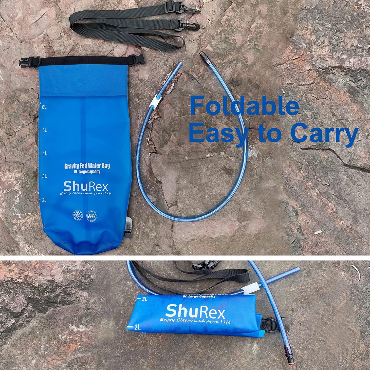 Shurex Gravity-Fed Water Bag for Sawyer Survival Water Filter Straw, 1.5 Gal Large Gravity Water Bladder Compatible with LifeStraw and Other Water