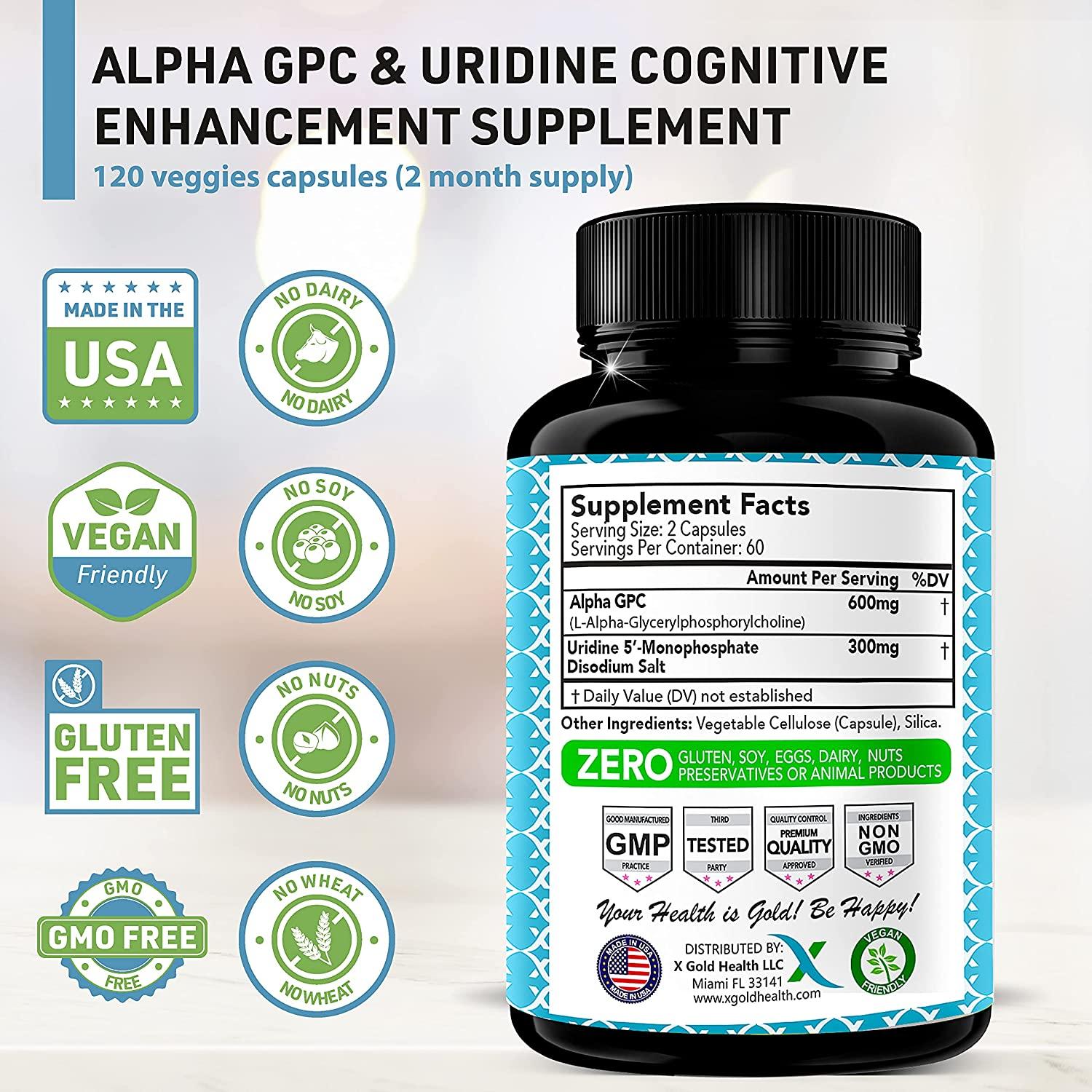 Alpha GPC Choline 600mg + Uridine Monophosphate 300mg2in1 Nootropic