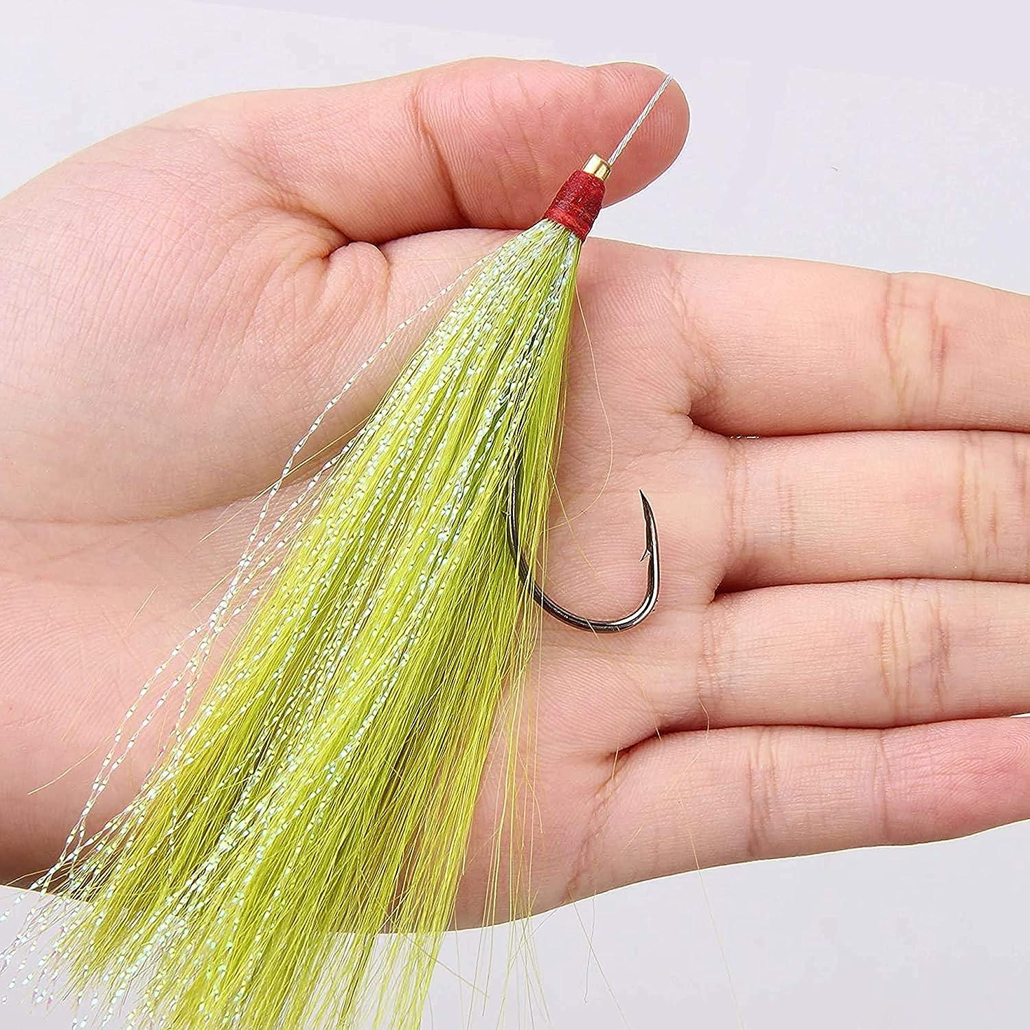 Fishing Bucktail Teasers Saltwater,12pcs Copper Tube Bucktail Flash Skirts Kit for Fluke Rig