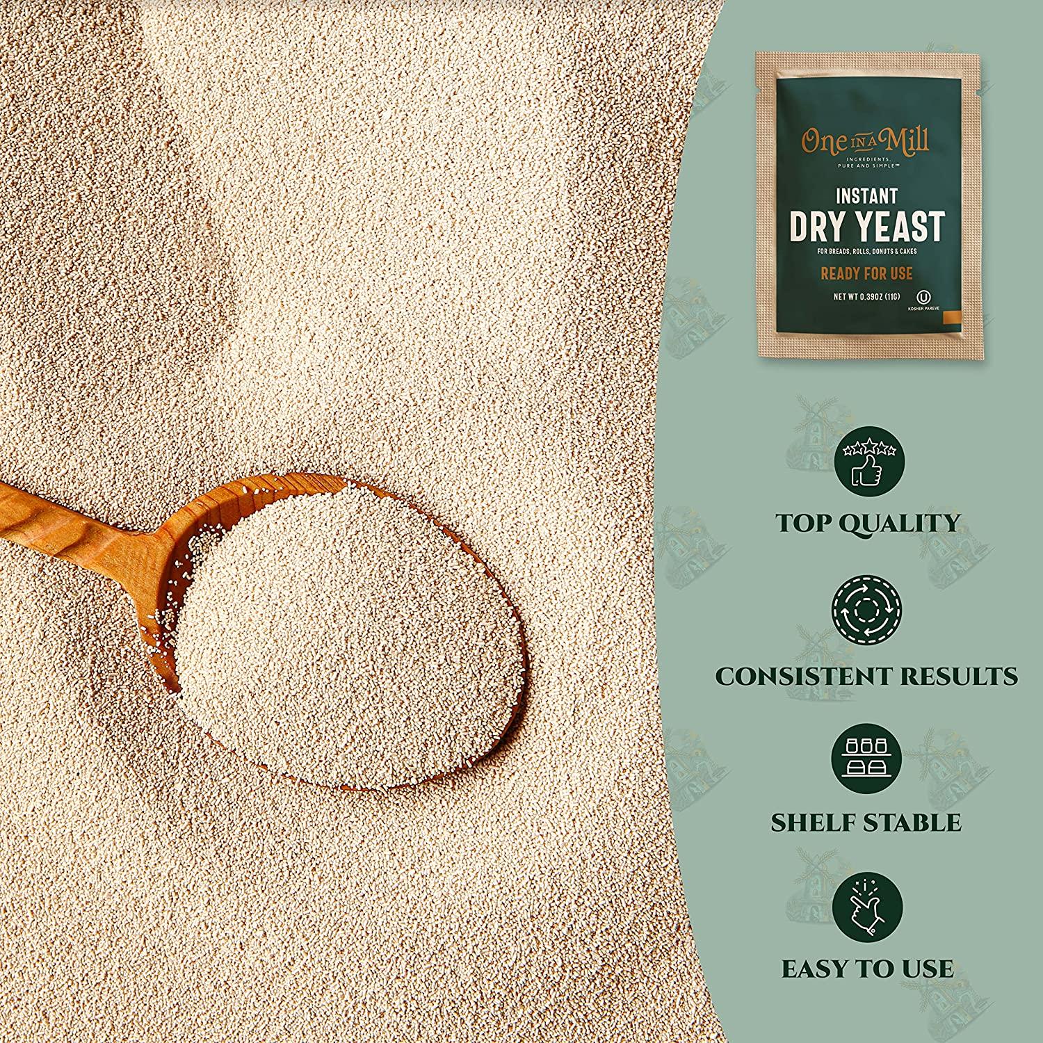 One in a Mill Instant Dry Yeast Packets Fast Acting Self Rising Yeast for Baking Bread, Cake
