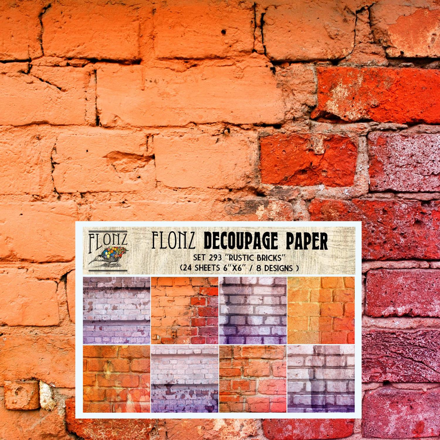 Decoupage Paper Pack (24 Sheets 6"x6") Rustic Bricks Vintage Styled