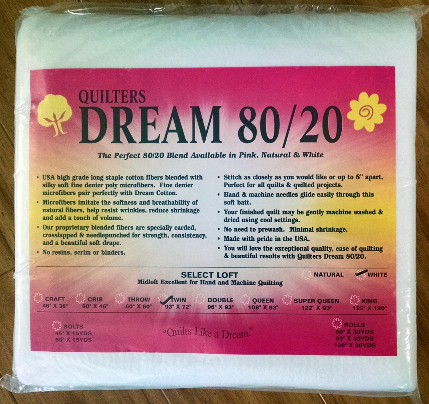Quilter's Dream 80/20, White, Select Loft Batting - Twin Size 93X72