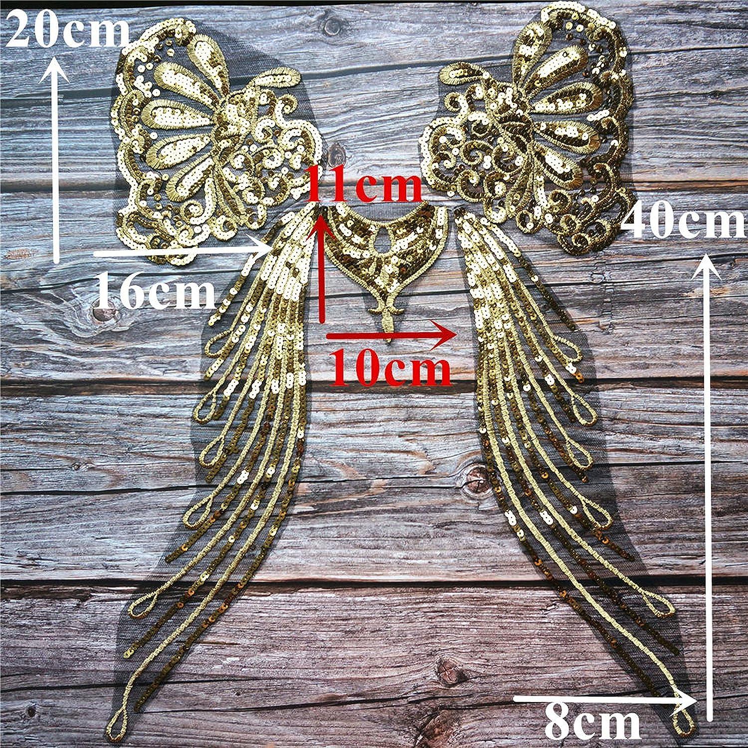 Gauze Sequins Gold Thread Feather Phoenix Tail Patches Sewing