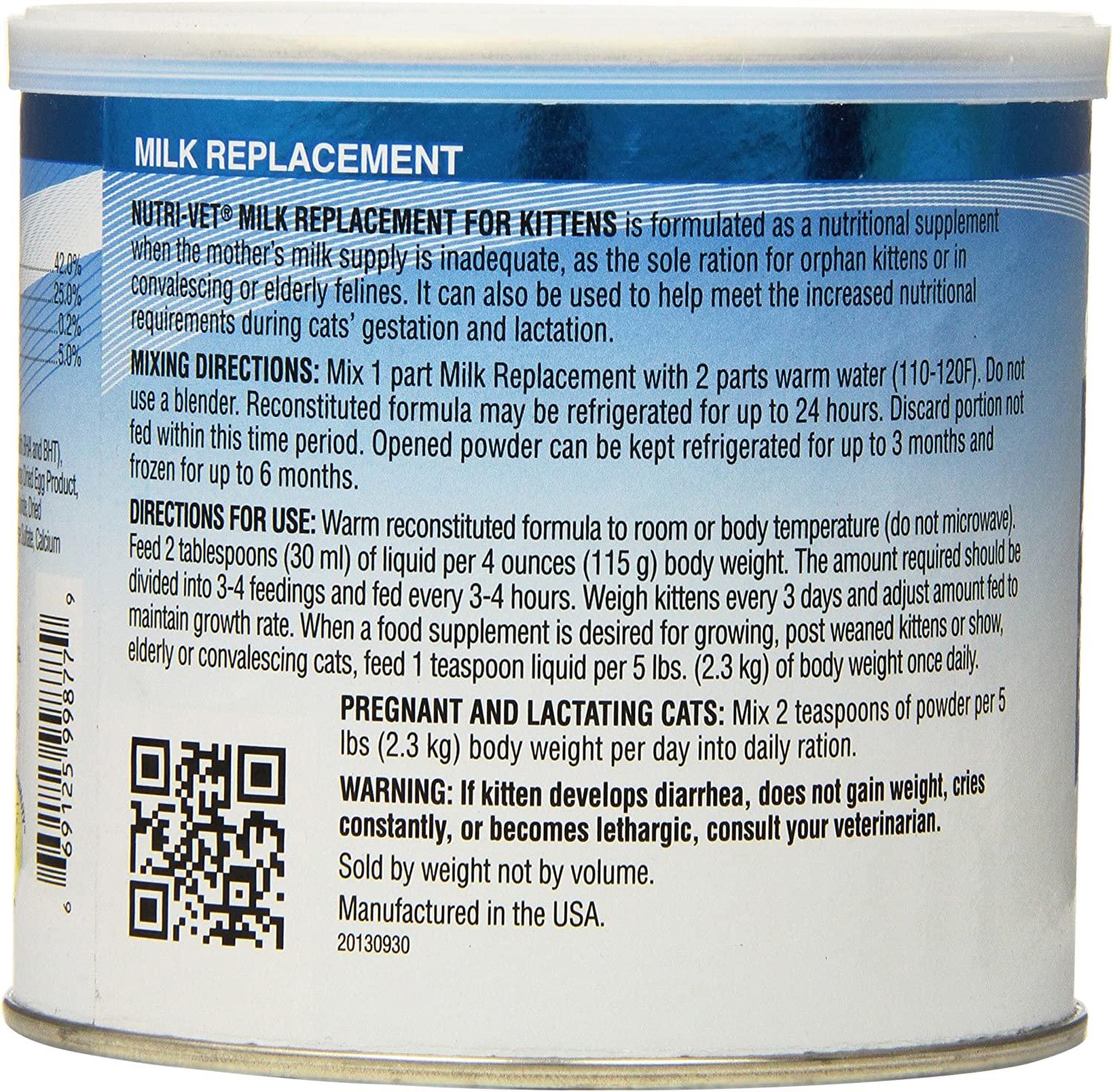 NutriVet Milk Replacement For Kittens with Probiotics, 12Ounce 6 Ounce Milk Replacement