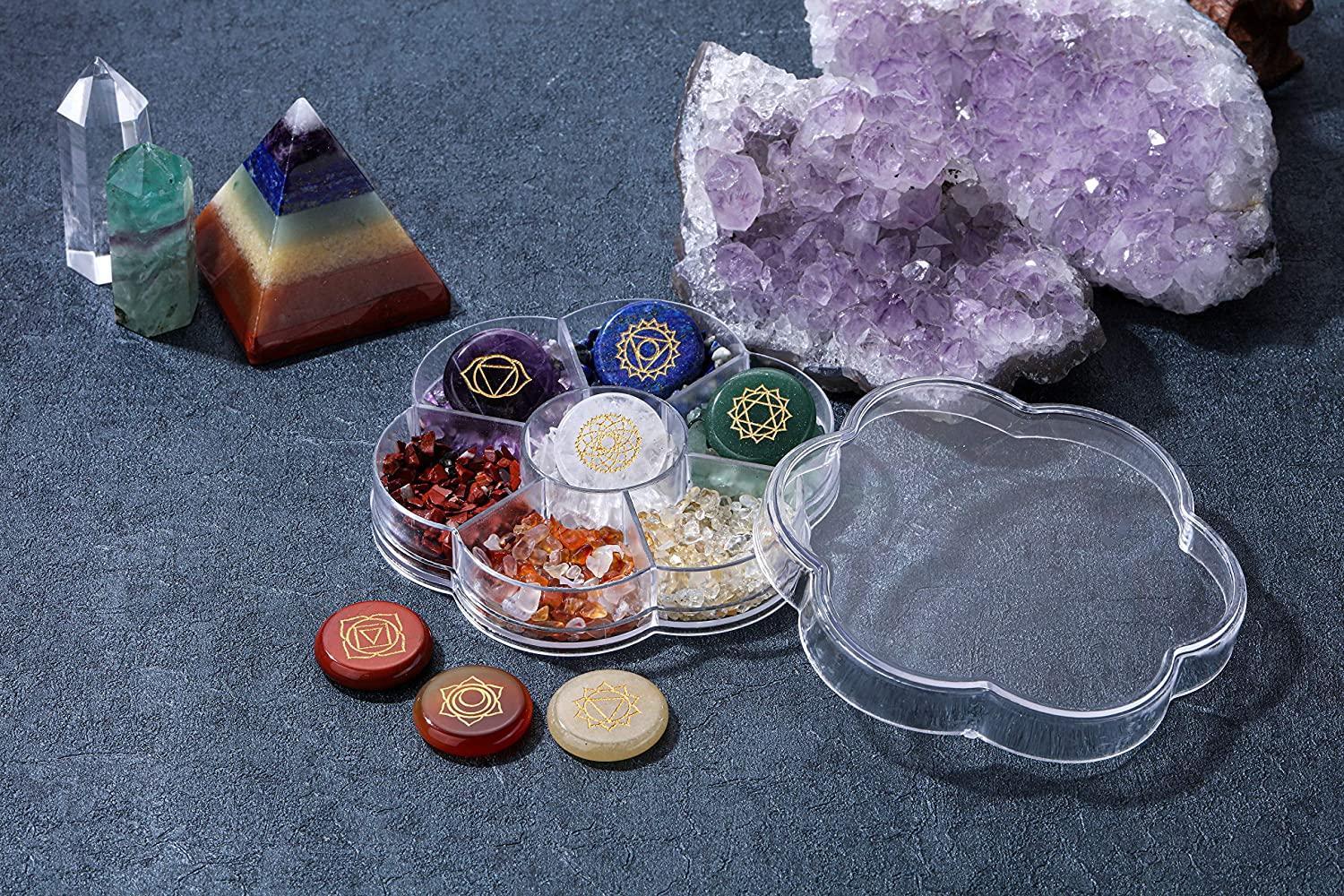 Natural Reiki Chakra Crystal Natural Stone Hexagonal Calcite Cry 並行輸入品 : HOUROCKY Chakra Crystal Healing Stones Gift Set