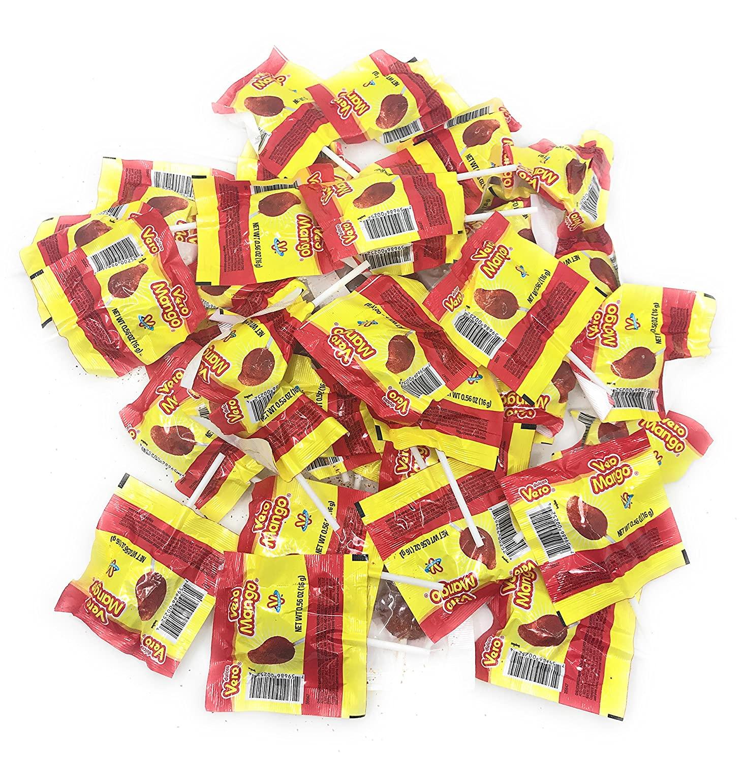 Mexican Candy Vero Mango & Elote Lollipops - Chili Powder Coated | Hot Diabetic Hard Candy & Lollipops