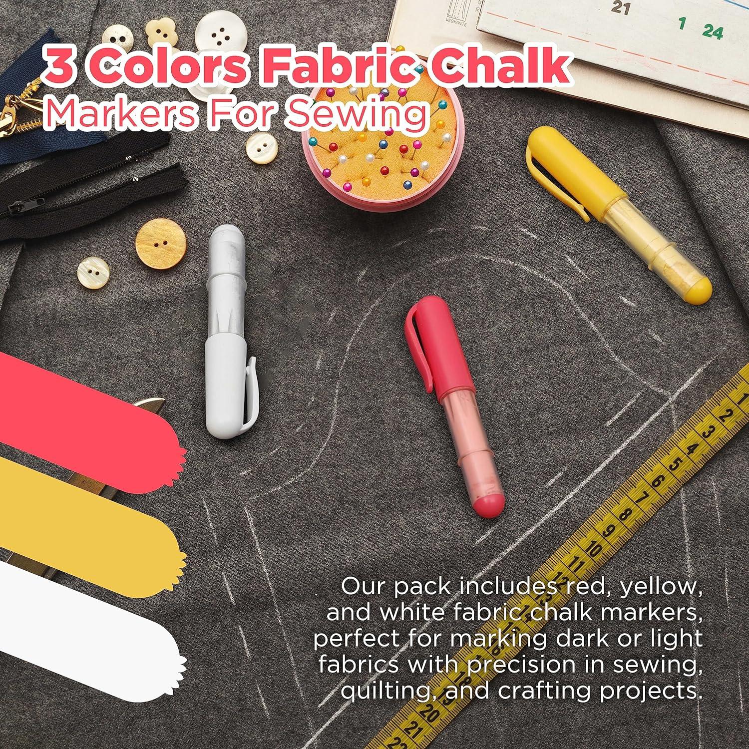 3 Colors Per Pack Fabric Chalk Markers (Red Yellow White) -Erase Tailor s  Chalk for Quilting and Sewing - Compatible with Most Fabrics - With Dosing  Wheel Technology Red & Yellow & White 3 Pack