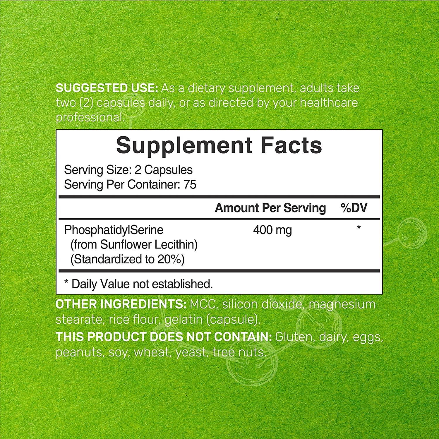 Phosphatidylserine 400mg 150 Capsules Soy Free Sunflower Derived