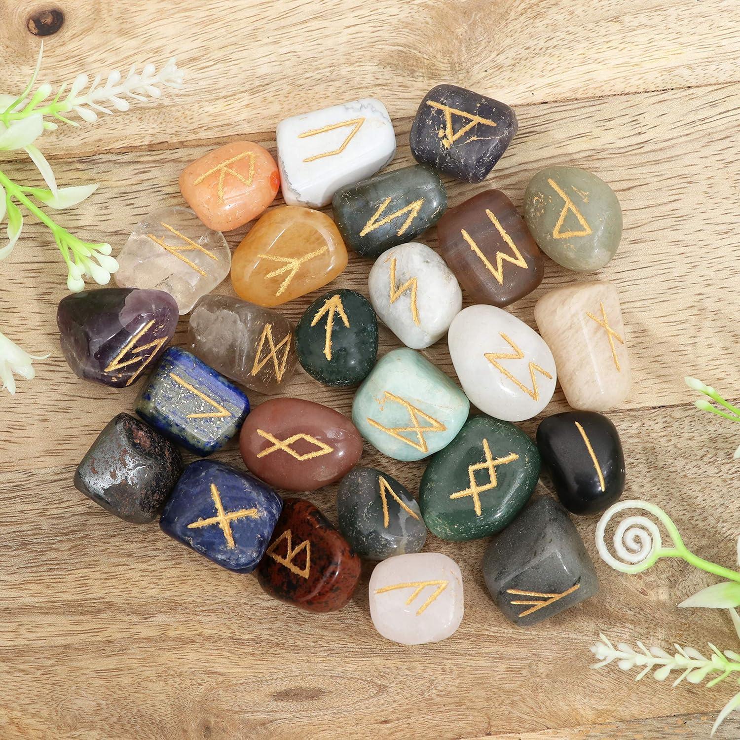 Crocon Mix chakra Rune tumble shape gemstone rune with Elder Futhark ...
