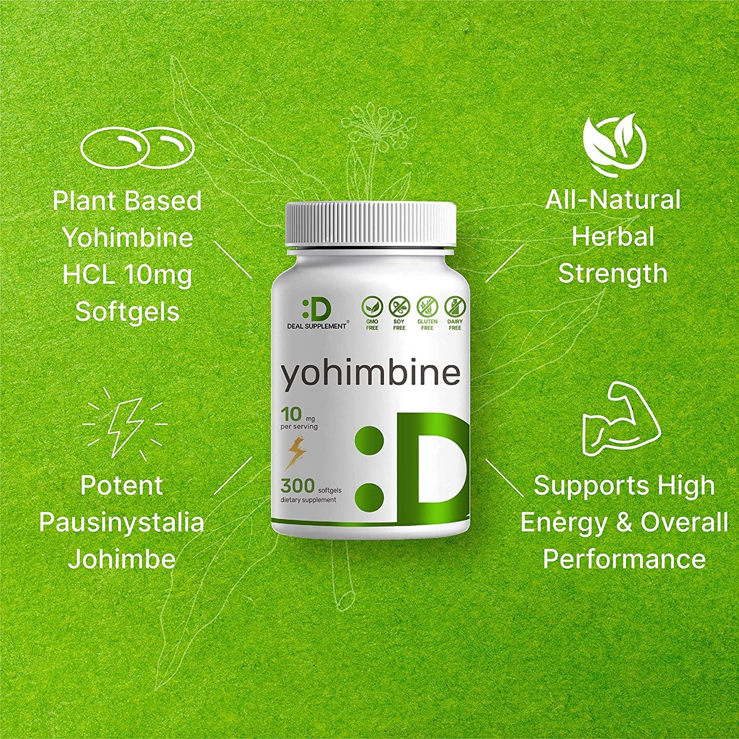 Yohimbine HCL 10mg 300 Softgels 5 Months Supply, Extra Strength Plant