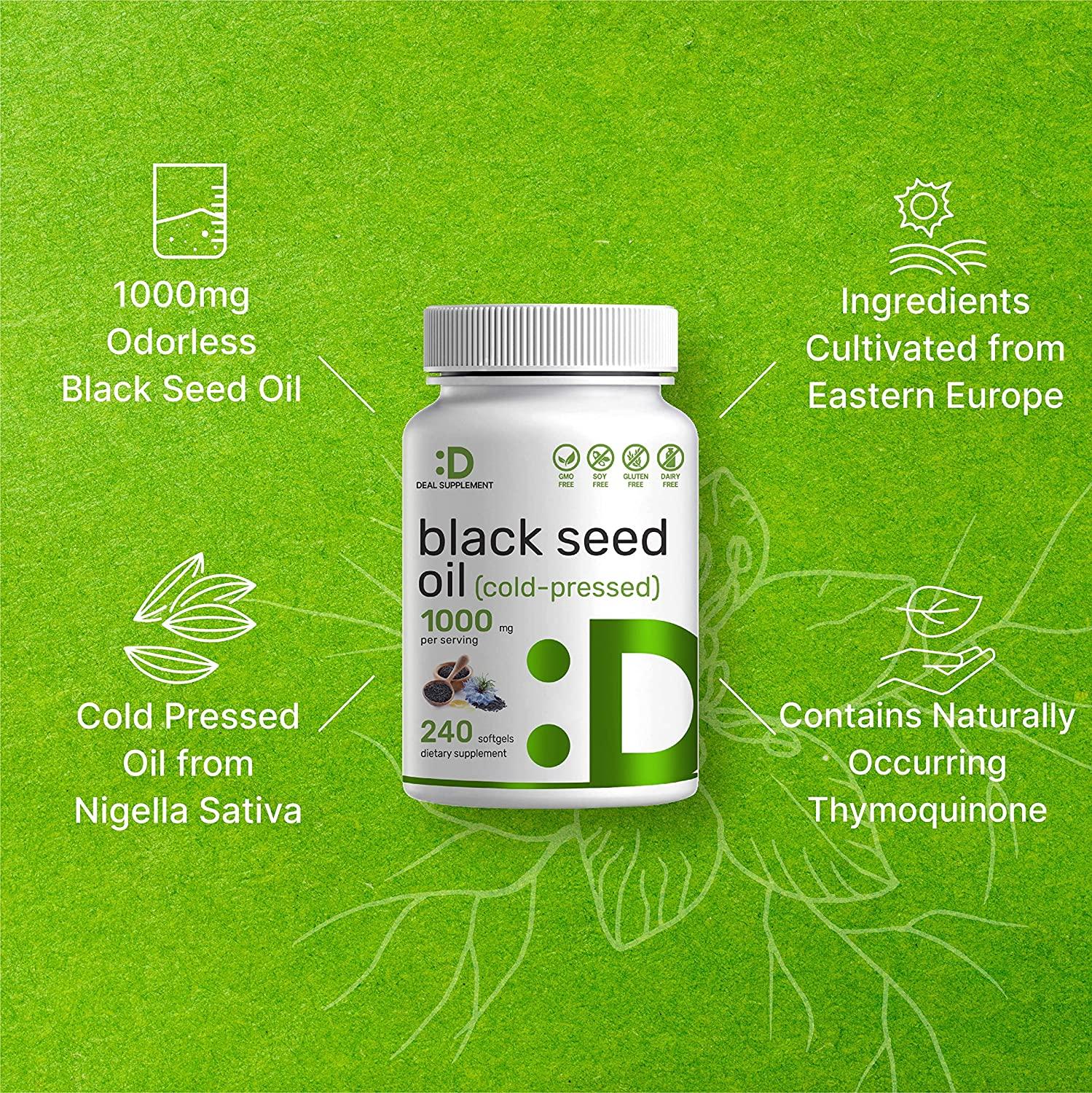 Black Seed Oil 1000mg, 240 Softgels, 4 Months Supply, Cold Pressed