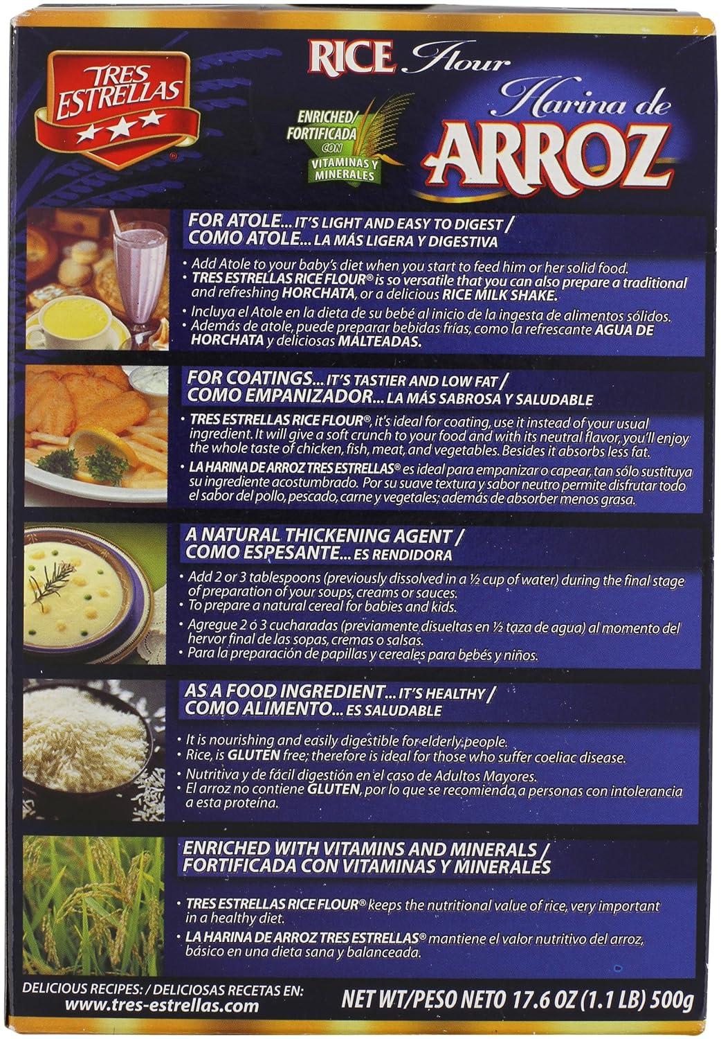 Tres Estrellas Rice Flour Perfect for Baking GlutenFree 17.6 Oz Pack Of 12