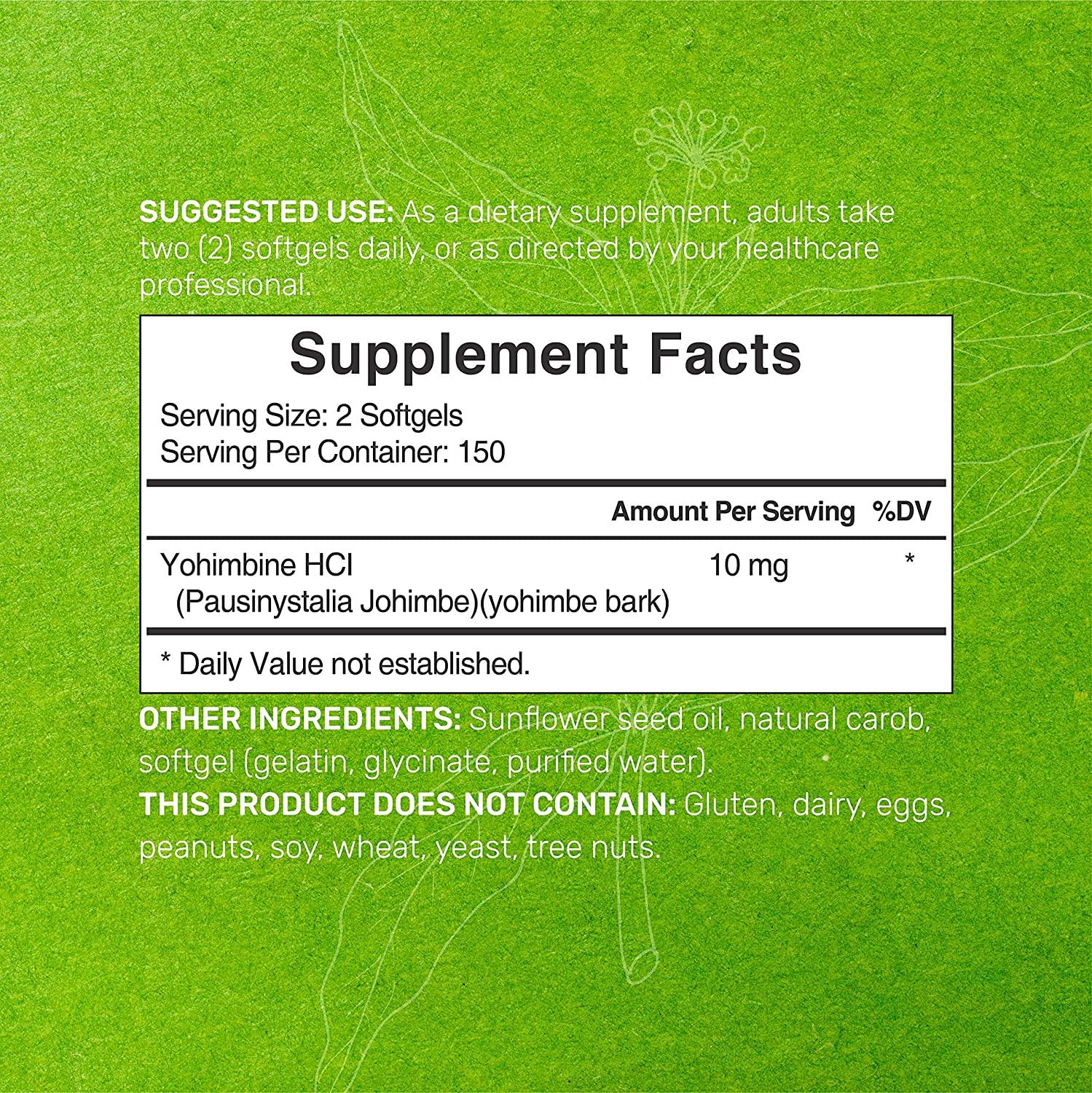 Yohimbine HCL 10mg 300 Softgels 5 Months Supply, Extra Strength Plant Based Supplements for