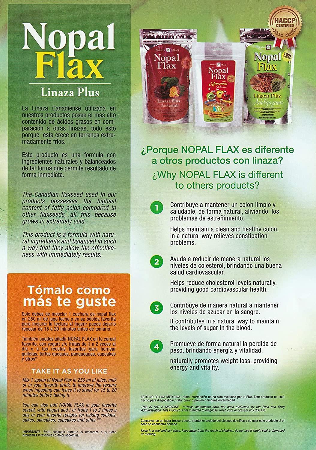 Nuestra Salud Nopal Flax Seed Original Meal Plus 1lb/454g 100