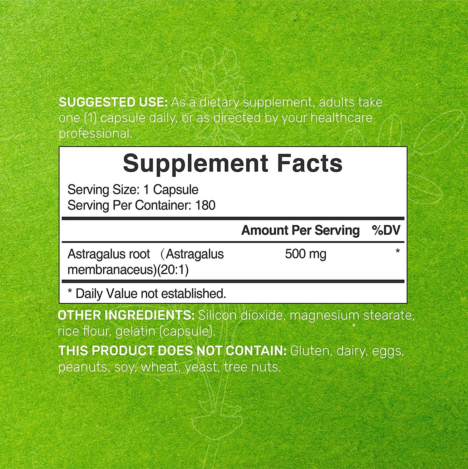 Astragalus Capsules 180 Count 500mg Astragalus Root for Long Term