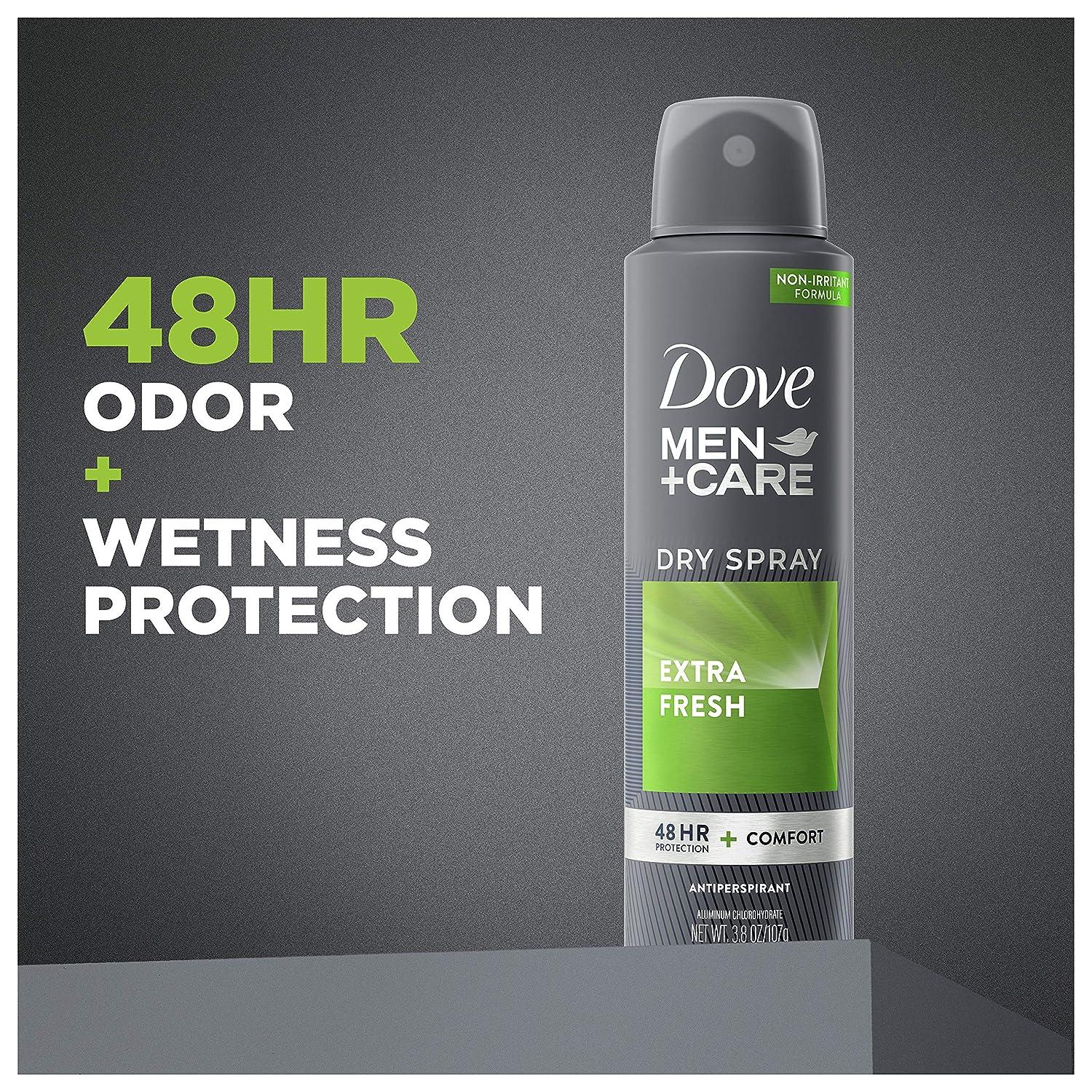 Dove Men+Care Dry Spray Antiperspirant Deodorant 48-hour sweat and odor  protection Extra Fresh Dry Spray Antiperspirant for men with vitamin E and  Triple Action Moisturizer 3.8 oz