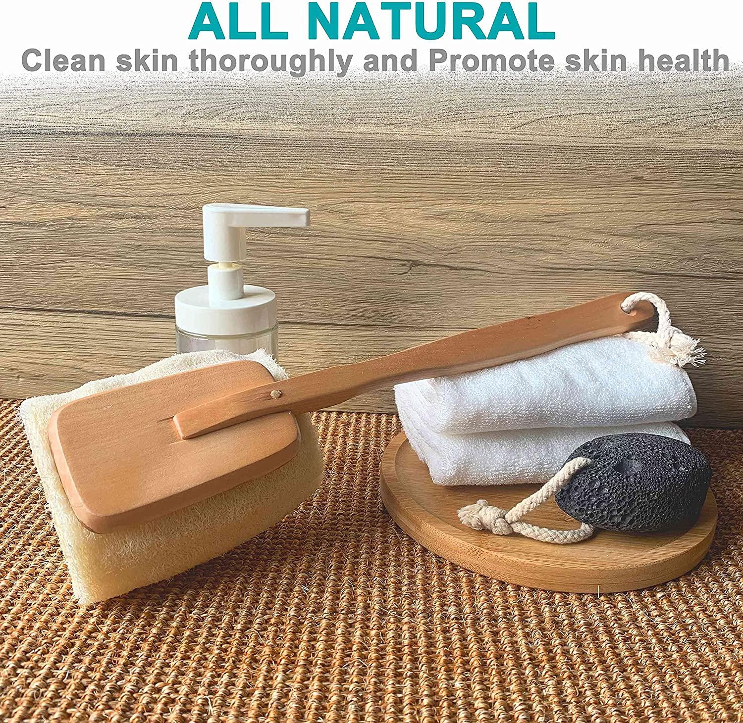 2 Pack Natural Exfoliating Loofah luffa loofa Bath Brush On a Stick