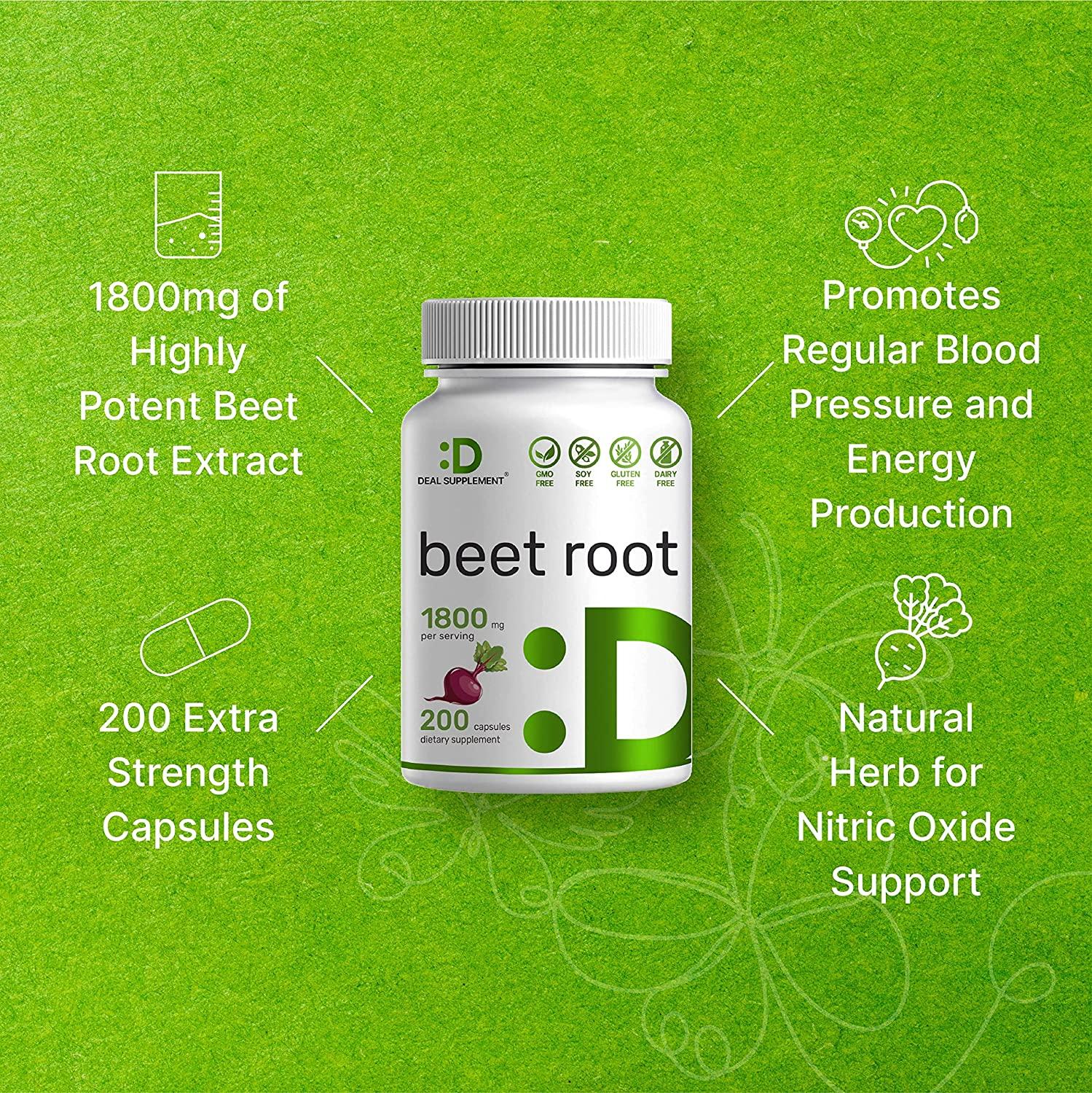 Beet Root Capsules 1800mg Per Serving, 200 Counts, Made with Pure