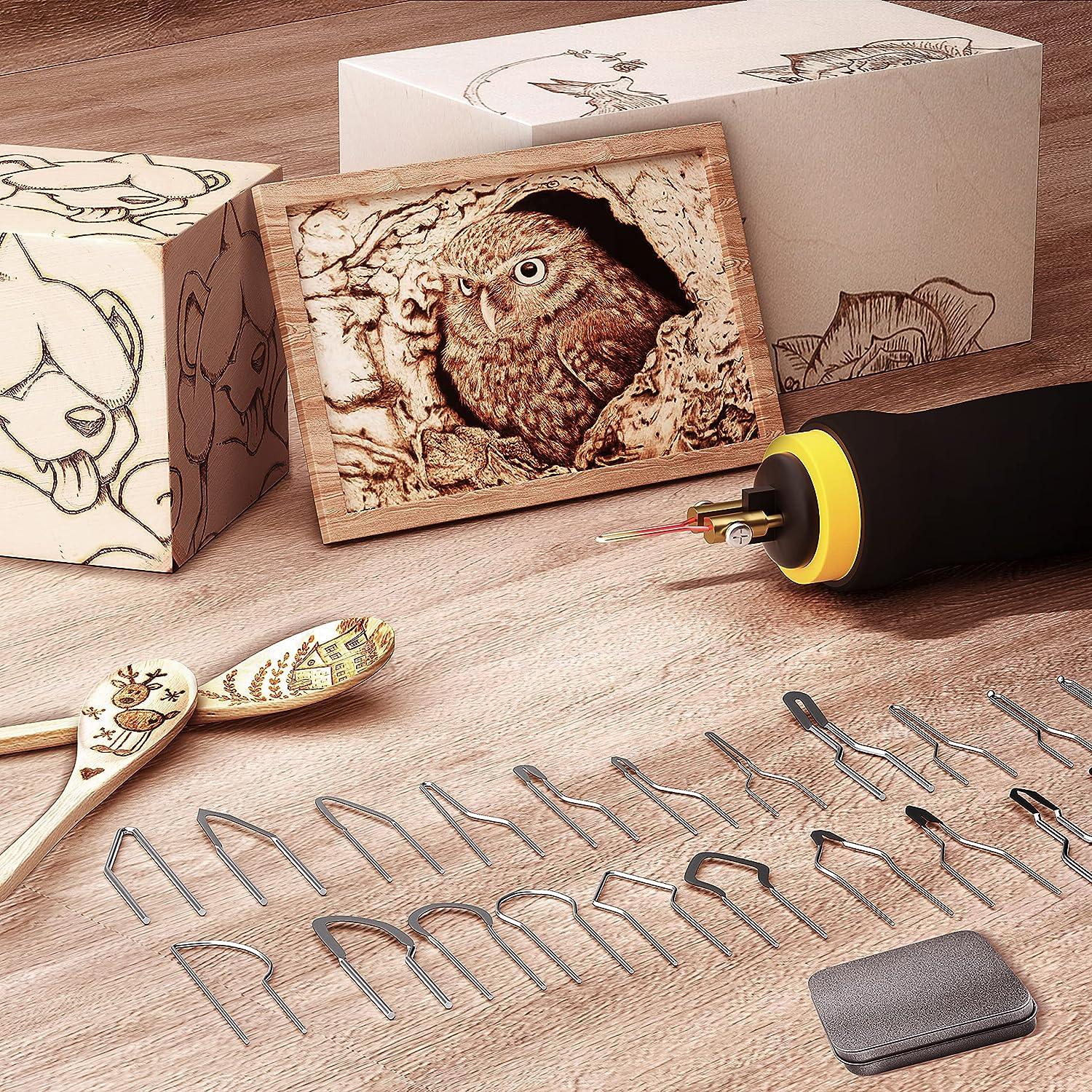 Professional Wood Burning Kit,Wood Burner for Wood Burning Tool Pyrography  Pen with 24 Wire Nibs Tips Including Ball Tips, Wood Burning Kit for adults  and kids Silver Gray wood burenr pen double