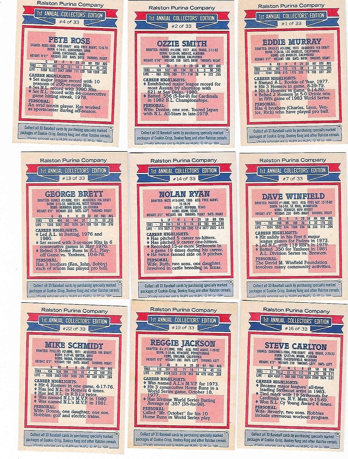 1984 Ralston Purina Set of 33 Cards Mint Condition with 19 Hall of