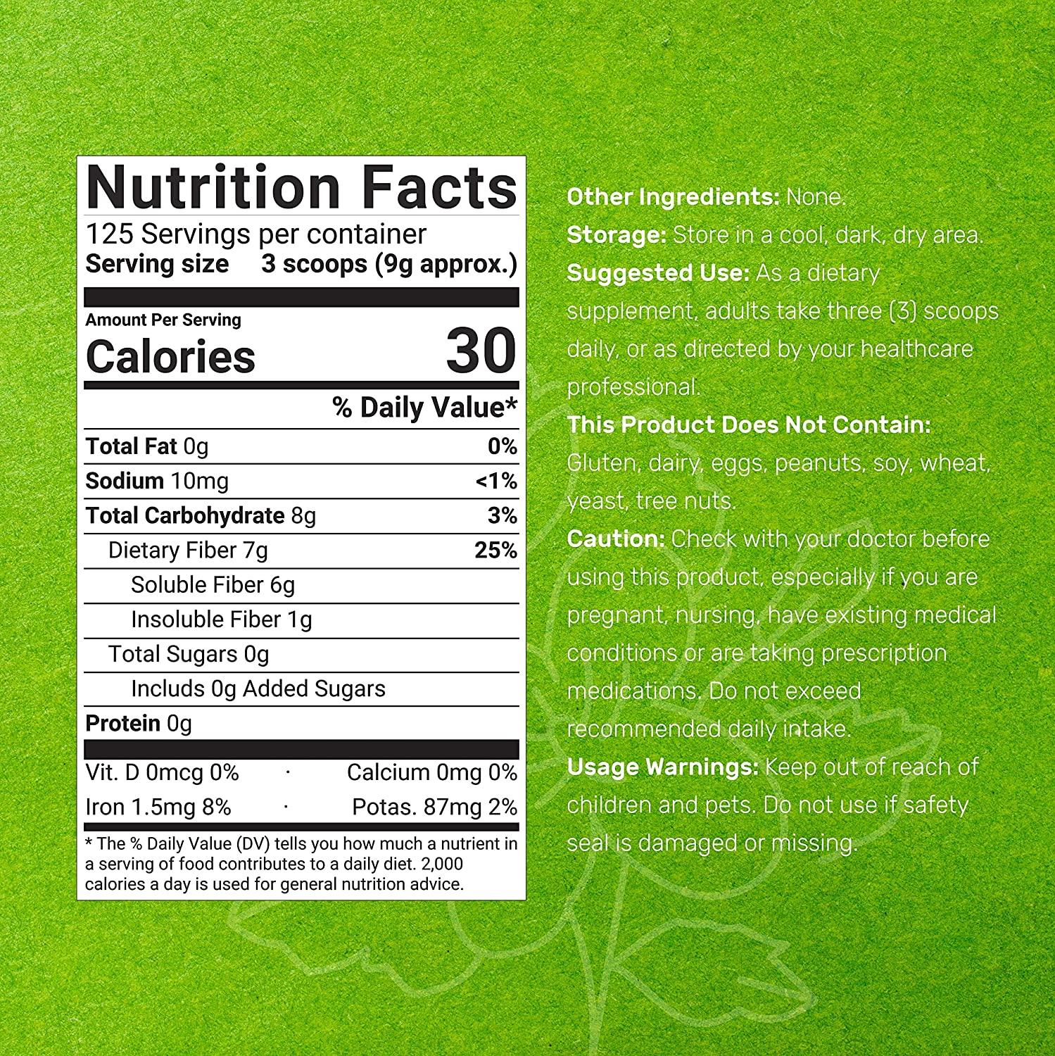 Psyllium Husk Powder 2.5 Lb (40 Ounce) 9000mg Per Serving Pure & Unflavored Soluble Dietary