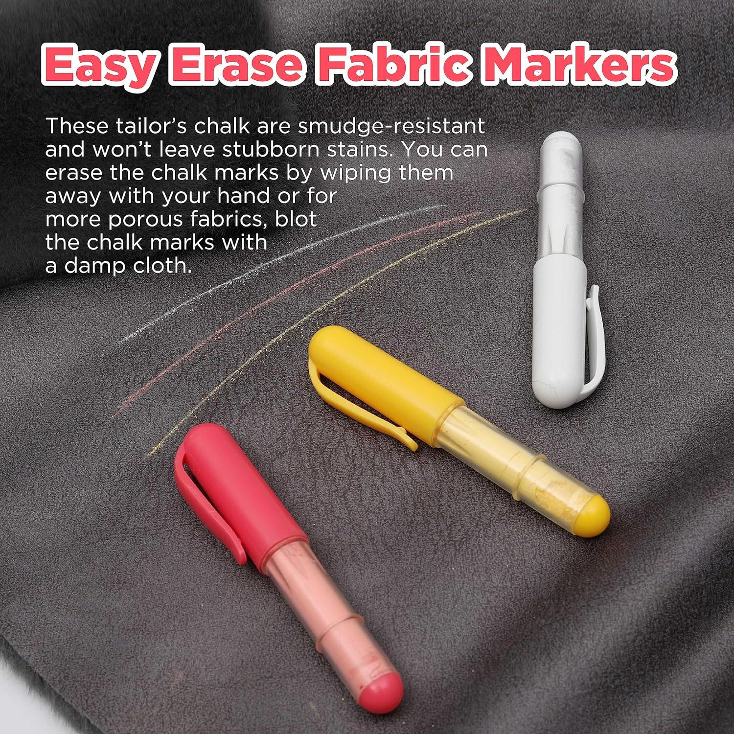 3 Colors Per Pack Fabric Chalk Markers (Red Yellow White) -Erase Tailor s  Chalk for Quilting and Sewing - Compatible with Most Fabrics - With Dosing  Wheel Technology Red & Yellow & White 3 Pack