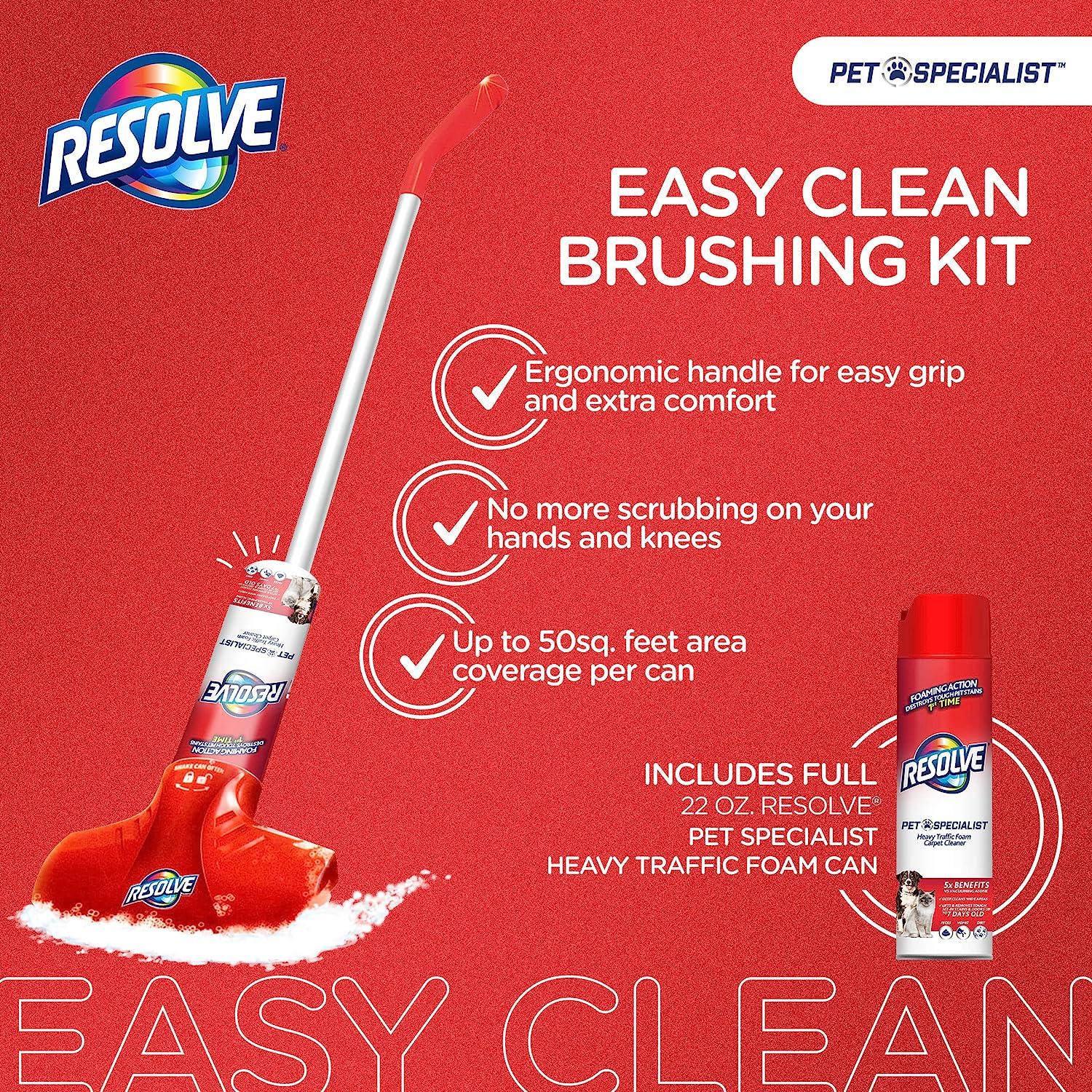 Resolve Pet Specialist Easy Clean Brushing Kit includes Heavy Traffic Foam  Carpet Cleaner, 22oz