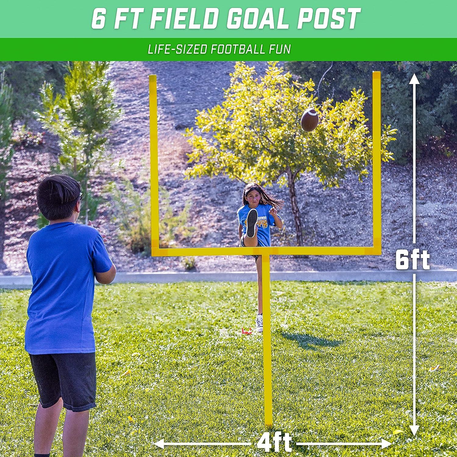 GoSports Football Field Goal Post Set with 2 Footballs and Kicking Tee Life Sized Backyard