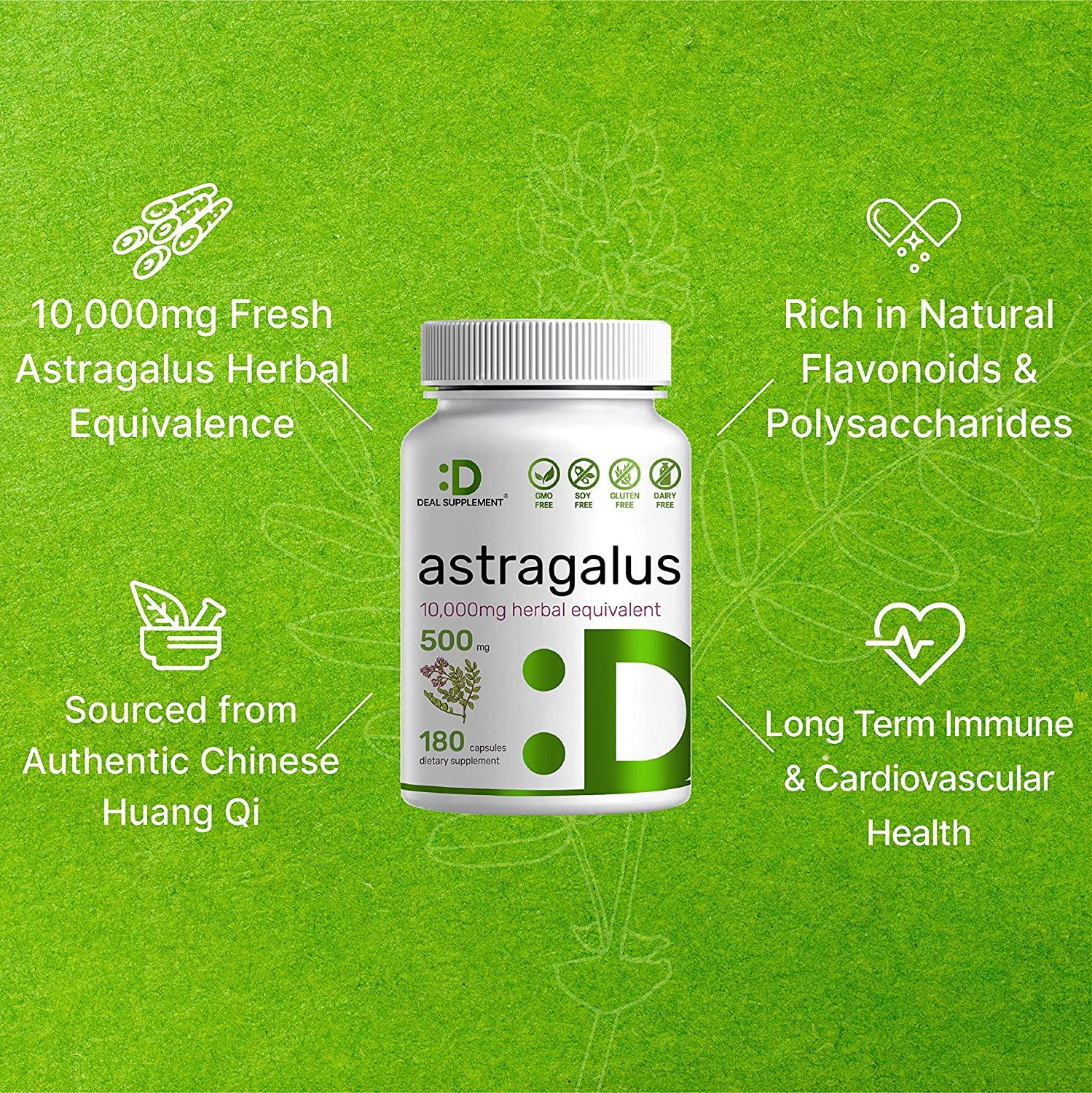 Astragalus Capsules 180 Count 500mg Astragalus Root for Long Term