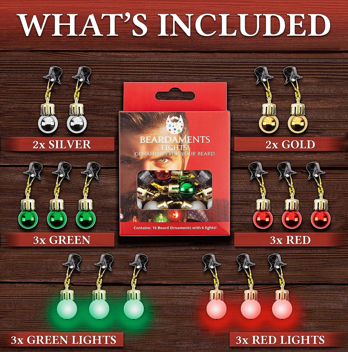 BEARDAMENTS Beard Lights 16pc Colorful Christmas Beard Ornaments for Men