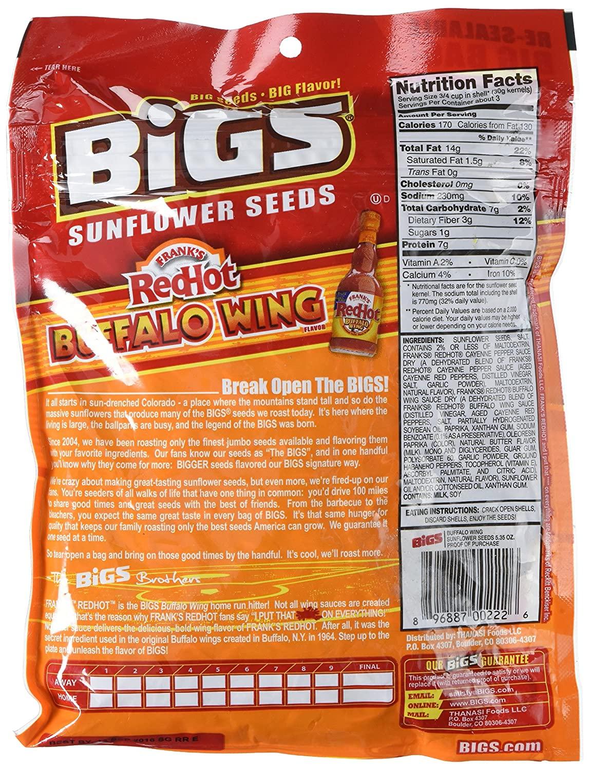BIGS Buffalo Wing Sunflower Seeds Bold and Tangy Flavor 5.35 oz