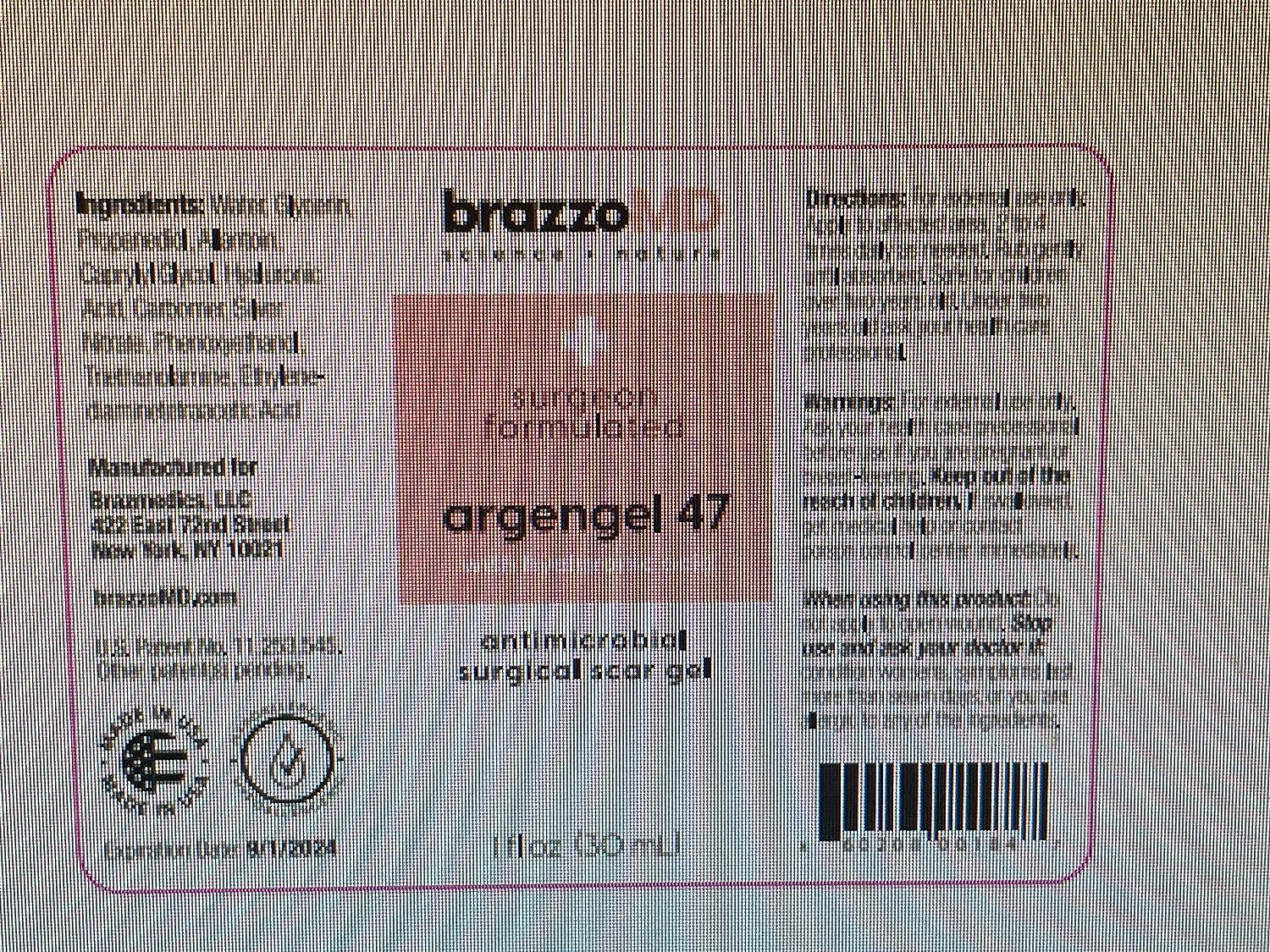 brazzoMD Argengel 47 with Hyaluronic Acid Surgical Scar Gel 1.0 oz Plastic  Surgeon Developed Natural Antiseptic Designed to Reduce the Appearance of  Scars and Accelerate Healing