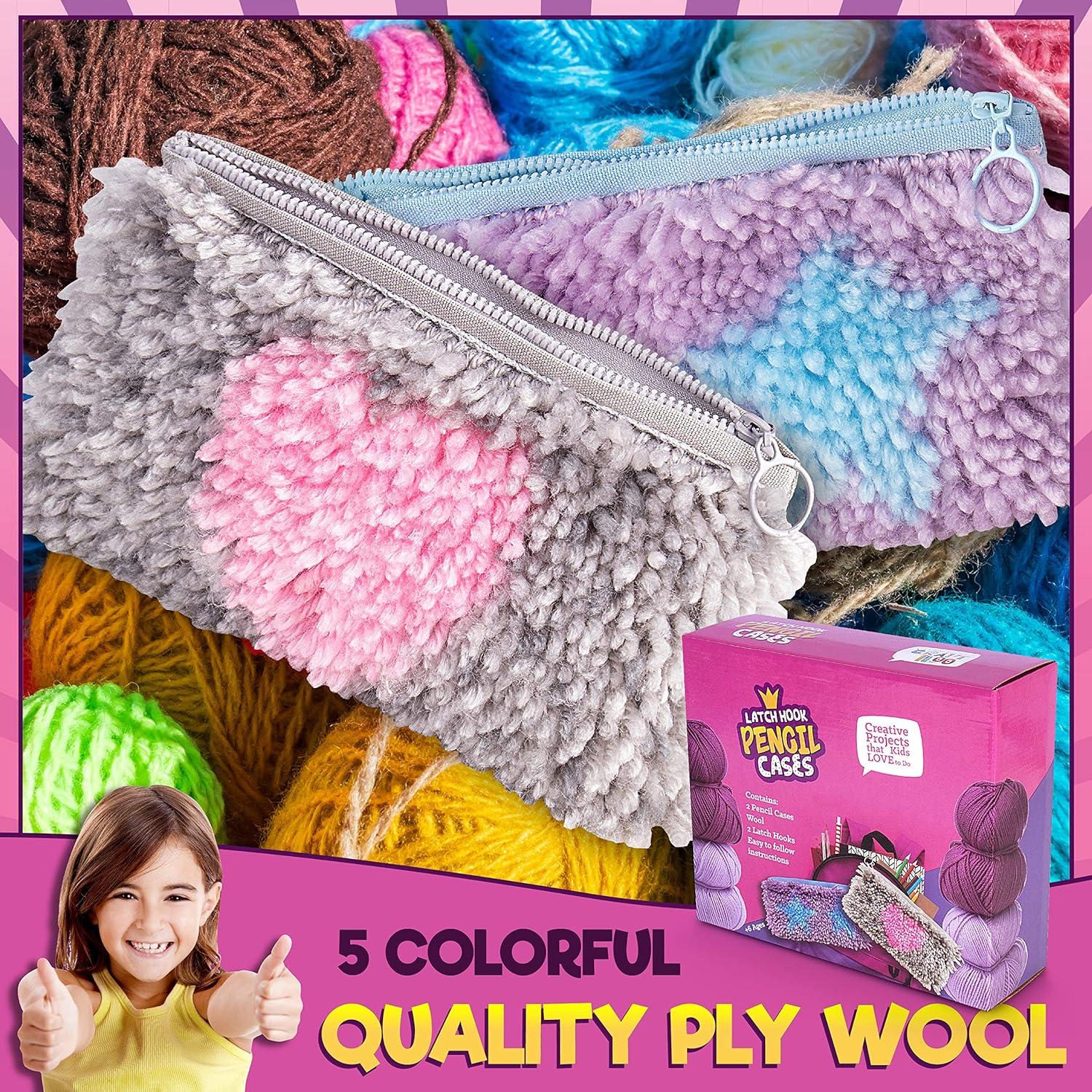 DIY 2 Rug Pencil Cases Latch Hook Kits for Kids Sewing Set for