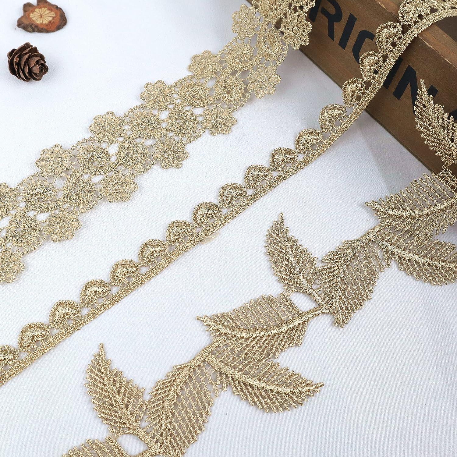 Gold Metallic Embroidered Lace Trim Ribbon for Sewing, Cake Decoration,  Wedding Dress - 4.8 Yards | Buy Now with Express International Delivery |  GoSupps.com