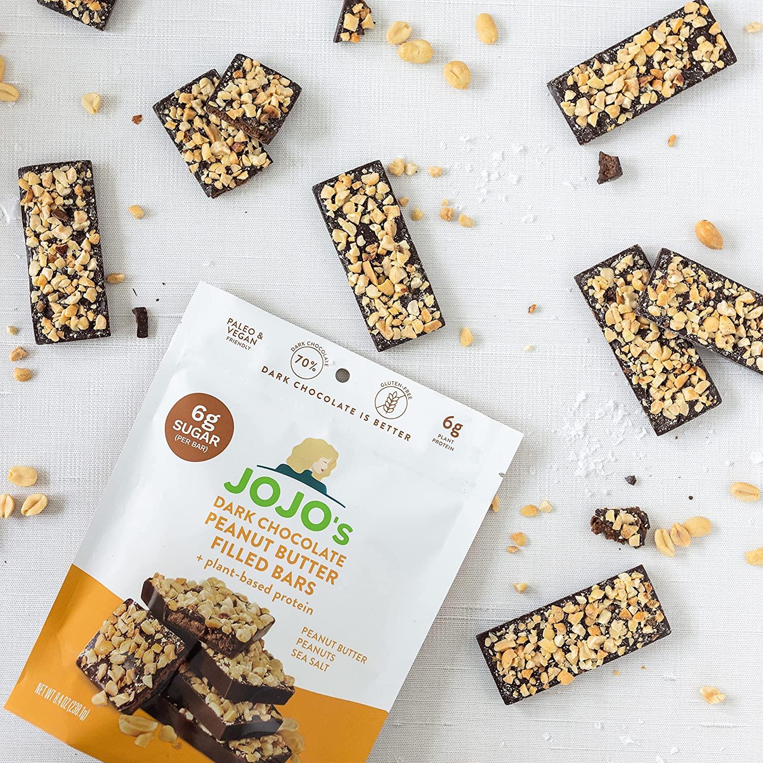 JOJO's Dark Chocolate Bars with Plant Based Protein, Low Sugar, Low