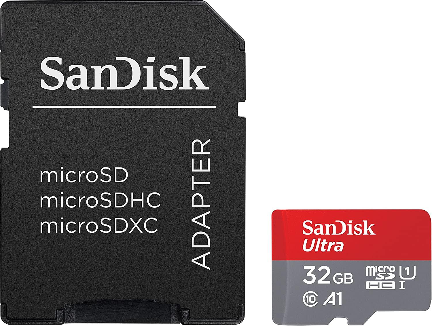 SanDisk 32GB Ultra MicroSDHC UHS-I Memory Card with Adapter - 98MB/s, C10,  U1, Full HD, A1, Micro SD Card - SDSQUAR-032G-GN6MA