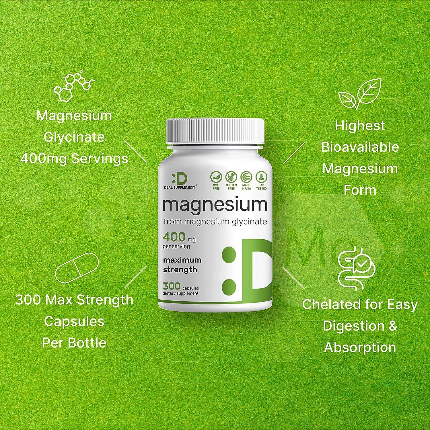 Magnesium Glycinate 400mg Elemental Magnesium 300 Capsules