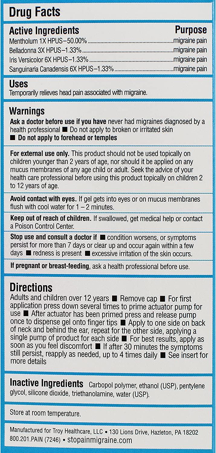 Stopain Migraine Topical Pain Relieving Gel 1.62 fl. oz Safe and Effective Migraine Relief 1.62