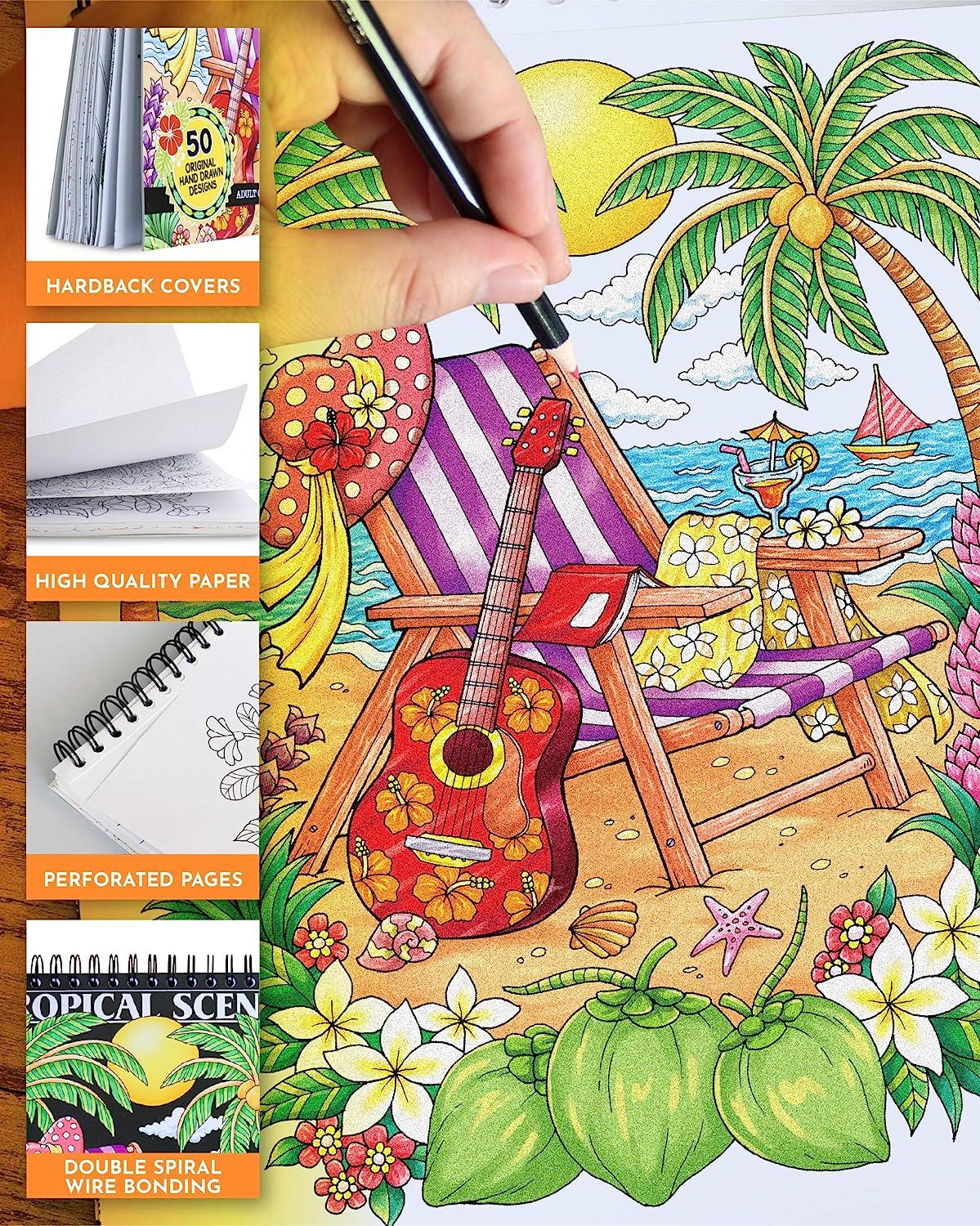  ColorIt Colorful Tropical Scenes Adult Coloring Book - 50  Single-Sided Designs, Thick Smooth Paper, Lay Flat Hardback Covers, Spiral  Bound, USA Printed, Tropical Pages to Color : Arts, Crafts & Sewing