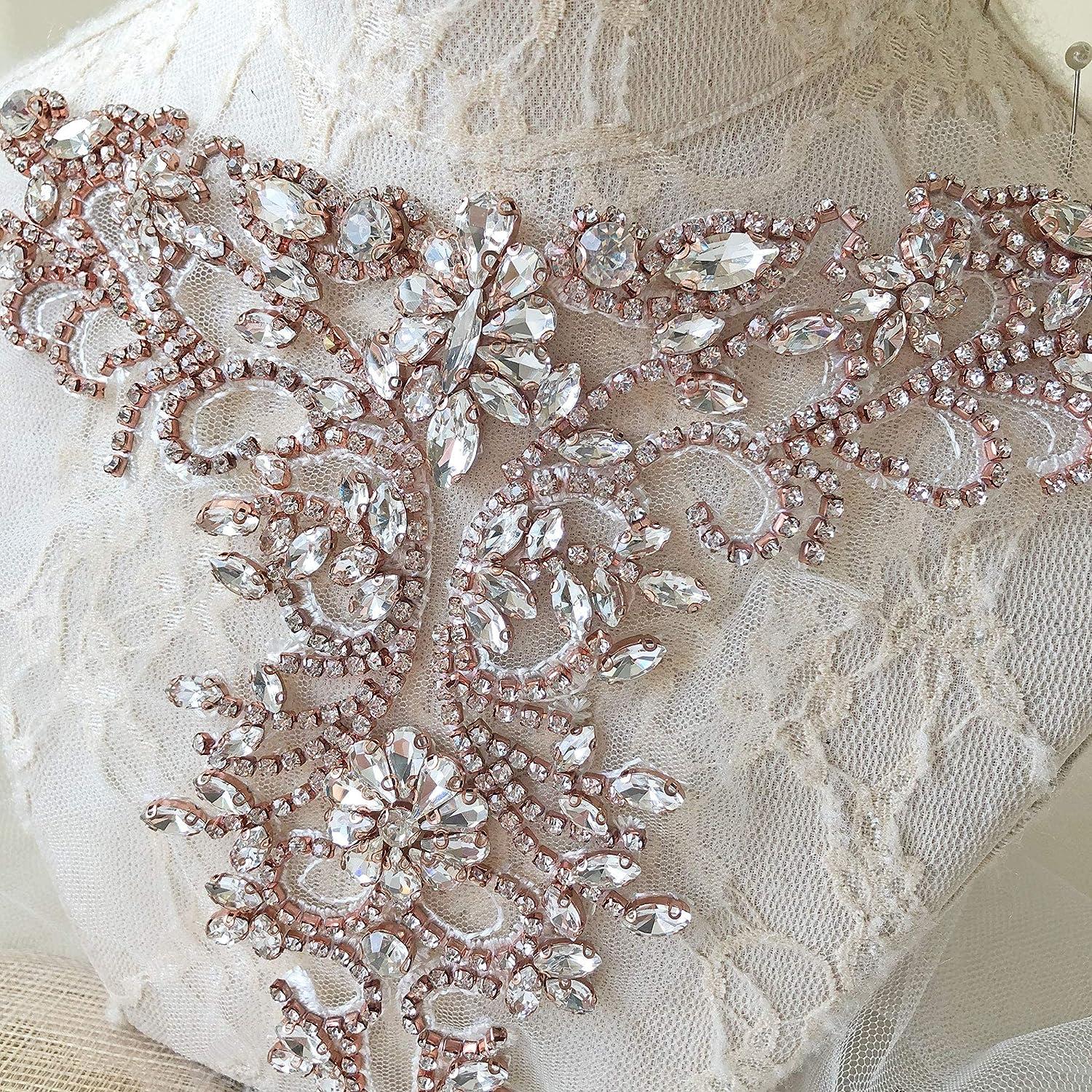 Sparkle Rhinestone Applique Beaded Patch for Wedding Dress - Rose Gold Crystal Neckline Accessory | Buy Now with Express International Delivery | GoSupps.com Sparkle Rhinestone Applique Beaded Patch for Wedding Dress - Rose Gold Crystal Neckline Accessory | Buy Now with Express International Delivery | GoSupps.com