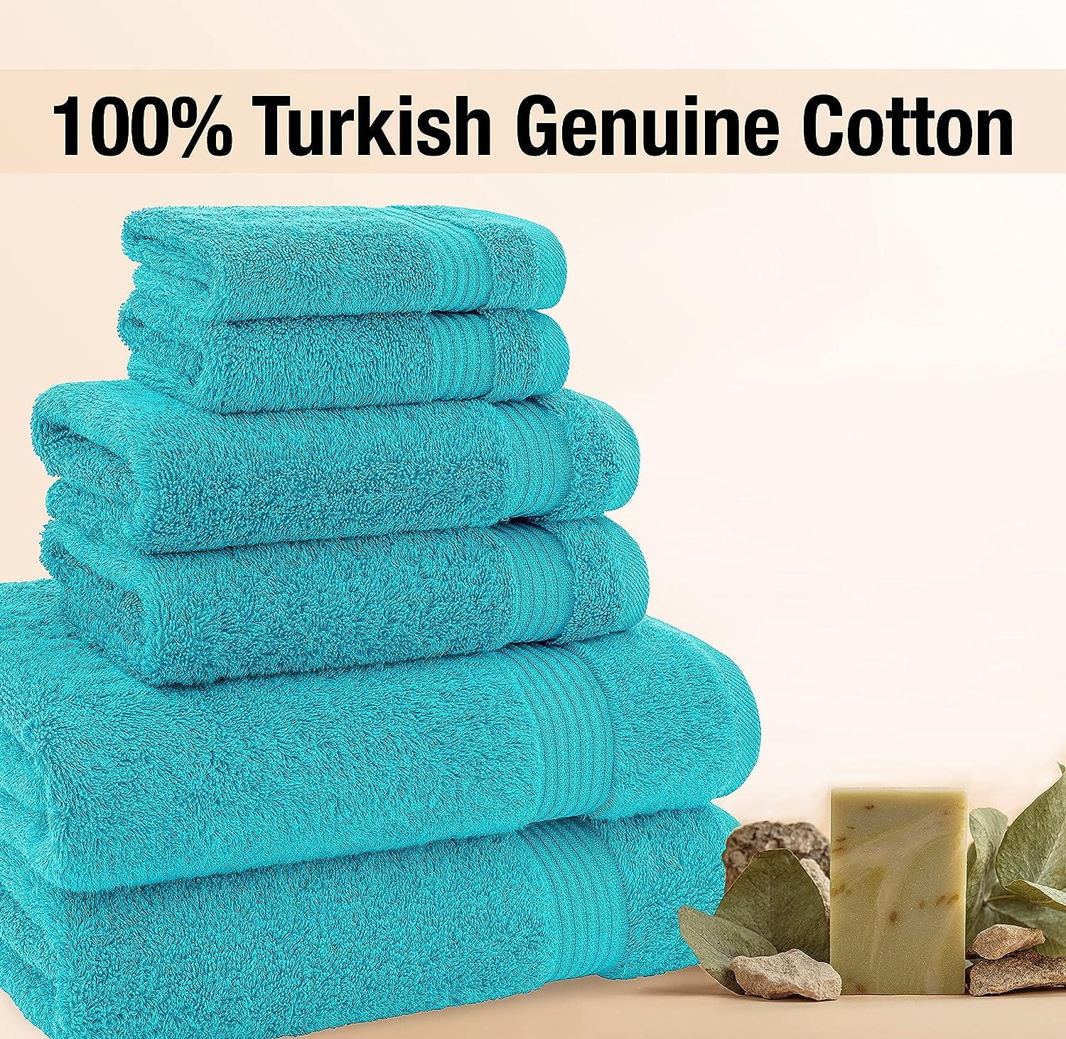 2 Washcloths, 2 Hand Towels, 2 Bath Towels, Soft & Absorbent 600 GSM  Premium Hotel & Spa Quality 6 Piece Genuine Turkish Cotton Bathroom Towel  Set, Aqua Blue (6 Piece Turkish Towel