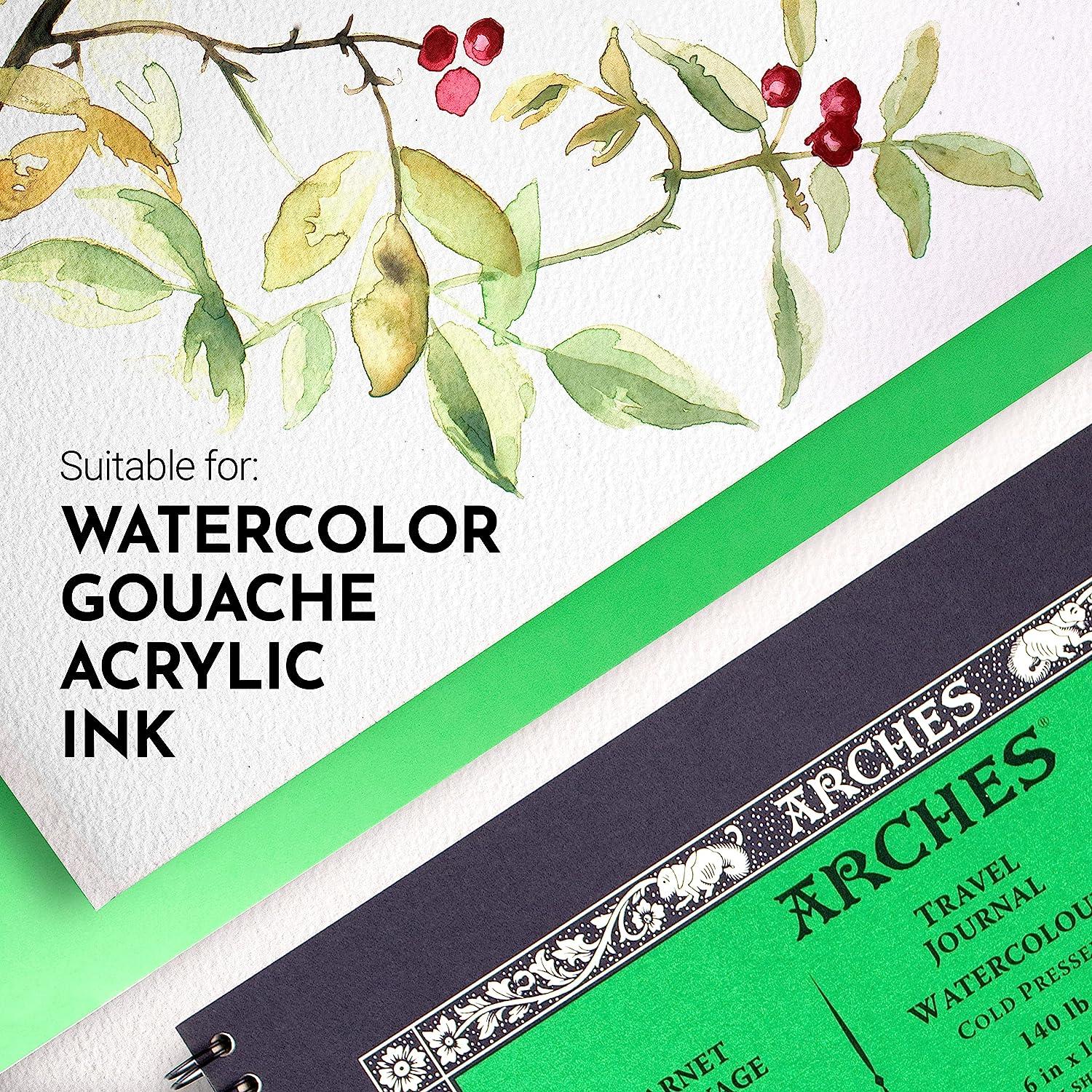 Arches Watercolor Travel Journal 6x10-inch Natural White 100% Cotton Paper  - 15 Sheets of Arches Watercolor Paper 140 lb Cold Press - Arches  Watercolor Journal for Gouache Ink Acrylic and More