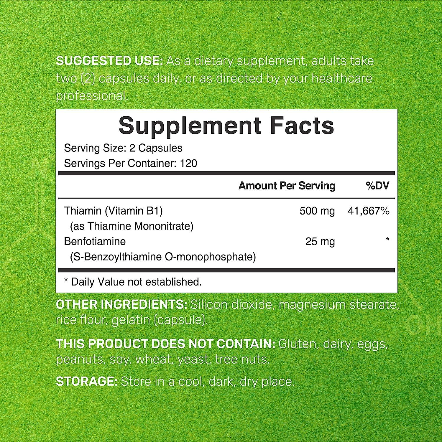 Deal Supplement Vitamin B1 Complex 500mg 240 Capsules High Potency Thiamine Formula