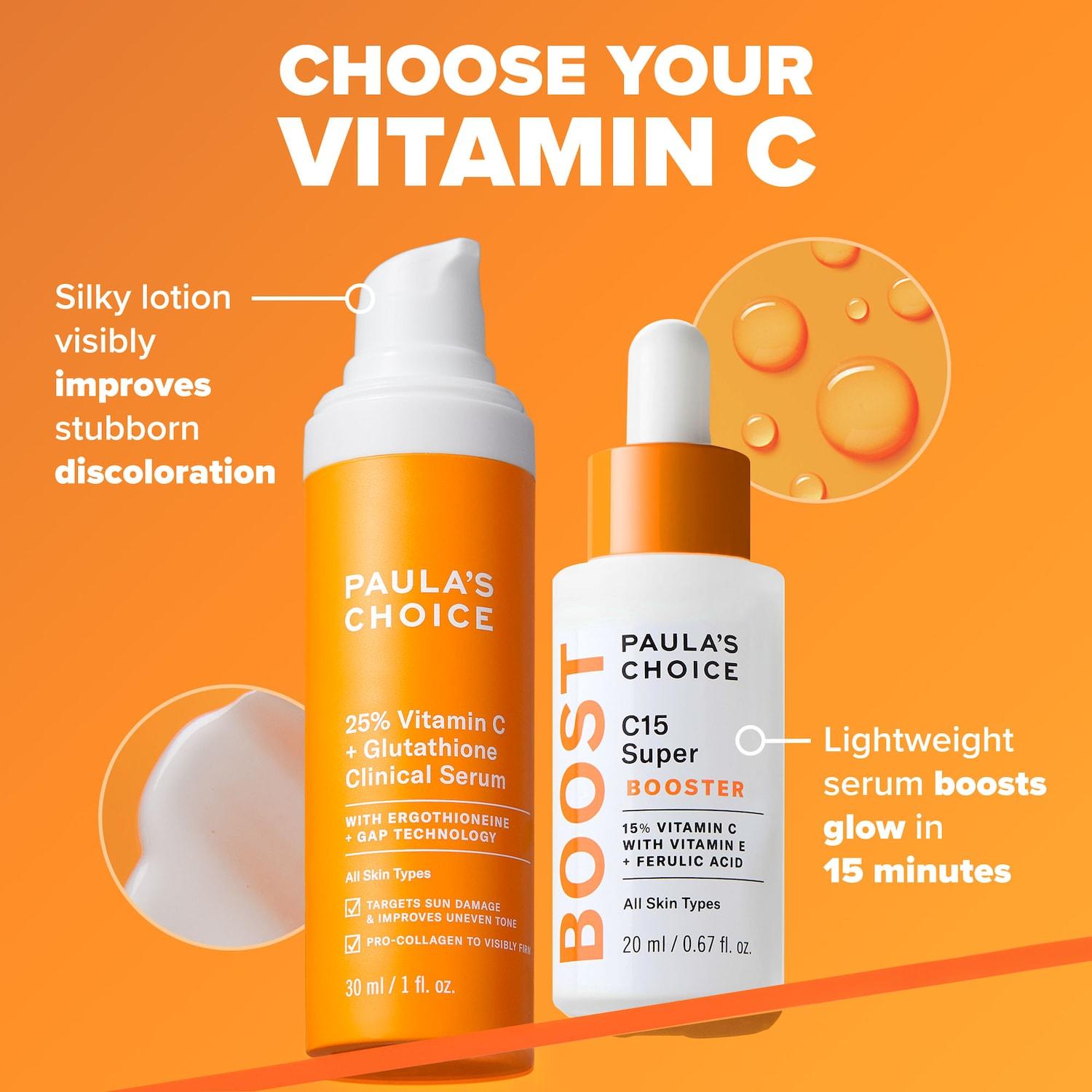Shop Paula's Choice 25% Vitamin C + Glutathione Clinical Serum for Brightening and Discoloration - 1 oz / 30 ml Online - Best Price & International Shipping | Buy Now with Express International Delivery | GoSupps.com Shop Paula's Choice 25% Vitamin C + Glutathione Clinical Serum for Brightening and Discoloration - 1 oz / 30 ml Online - Best Price & International Shipping | Buy Now with Express International Delivery | GoSupps.com