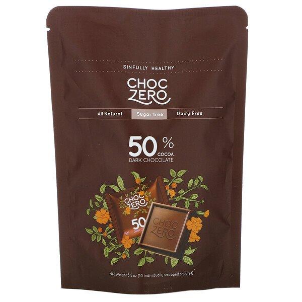 ChocZero 50% Dark Chocolate Squares SF 10Pc | GoSupps.com