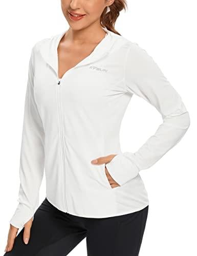 KPSUN Women's UPF 50+ UV Sun Protection Zip Up Hoodie - White
